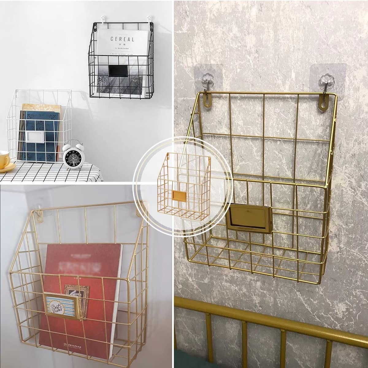 Hanging Wall File Rack 1Pack Pockets Organizer Office Hanging Magazine Rack Metal Mesh Folder Wall File Holder Wall Mount Magazine Folder Wall Mounted Organizer Holder for Office Home Work Organizing