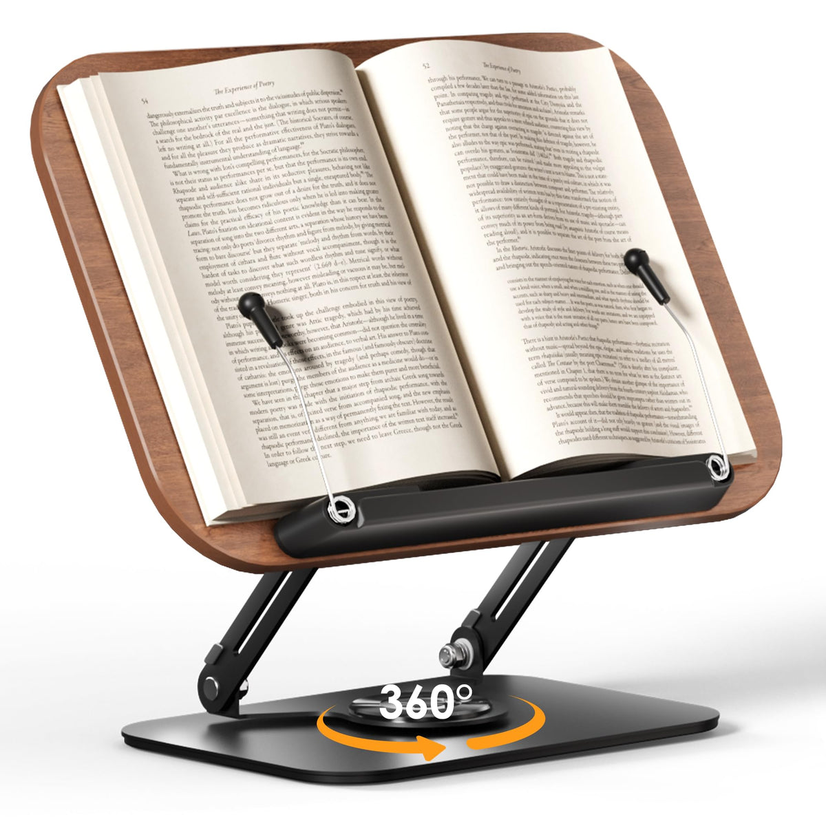 SupeDesk Book Stand for Reading, Adjustable Book Holder with 360° Rotating Bases, Foldable Designs, and Elastic Clips, Multifunctional Display Stand for Recipe, Cookbooks, Magazines, Tablets, Laptops