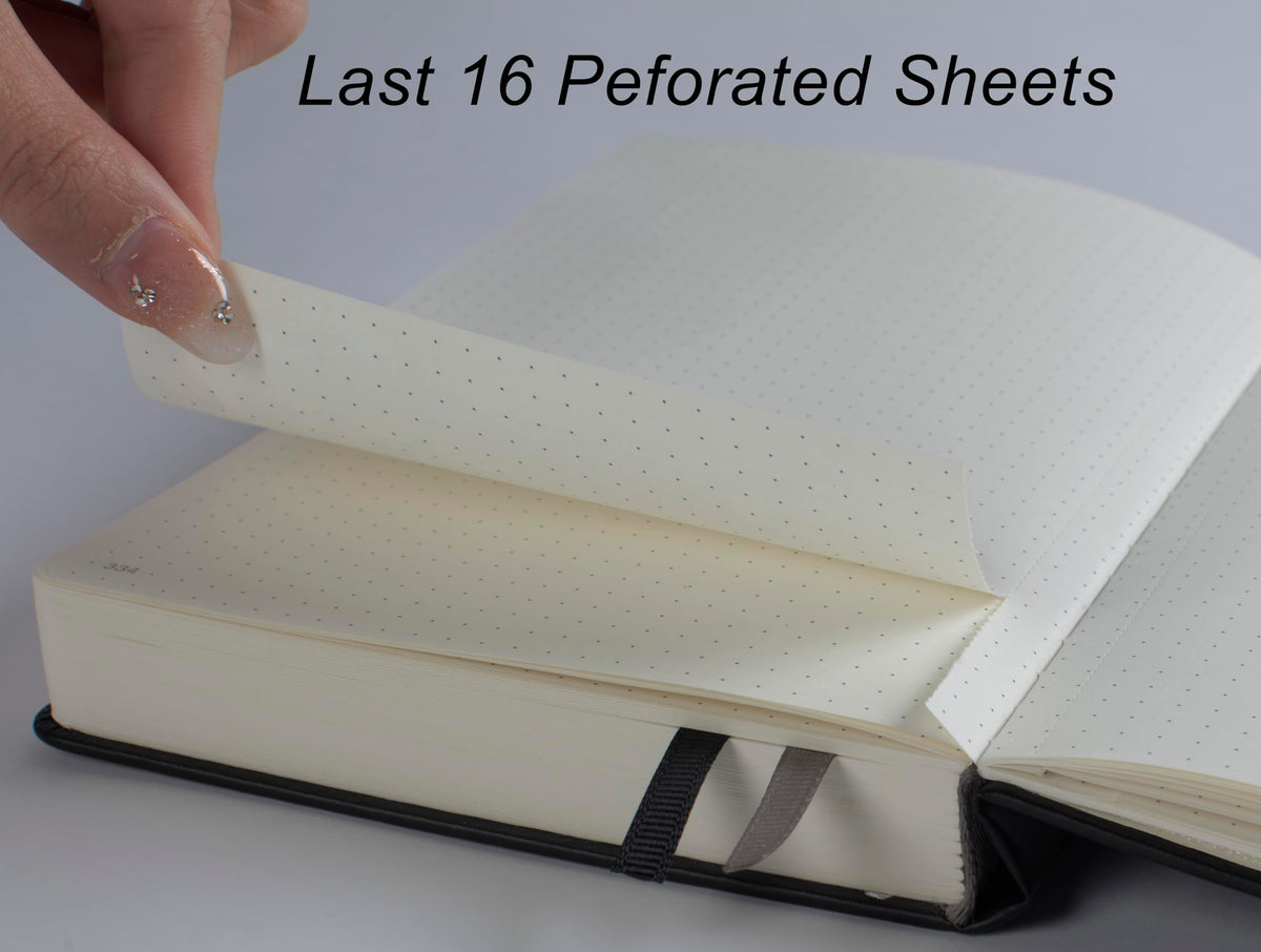Thick Bullet Notebook with 366 Numbered Pages, A5 Dotted Journal for Writing with 100GSM Dot Grid Paper, Hardcover Leather Notebooks for Women Men School Note Taking Office Work Diary, 5.7"x8.3" Navy