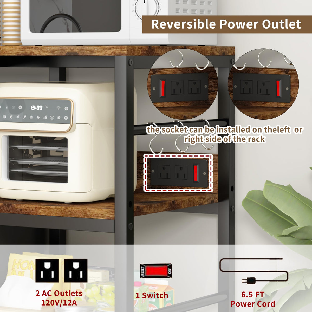 Beverage & Wine Fridge Stand with Movable Basket, Coffee Bar Cabinet with Mini Fridge Space and Power Outlet, Kitchen Storage Organizer with Worktop, Microwave Oven Stand Rack for Home, Dorm, Office