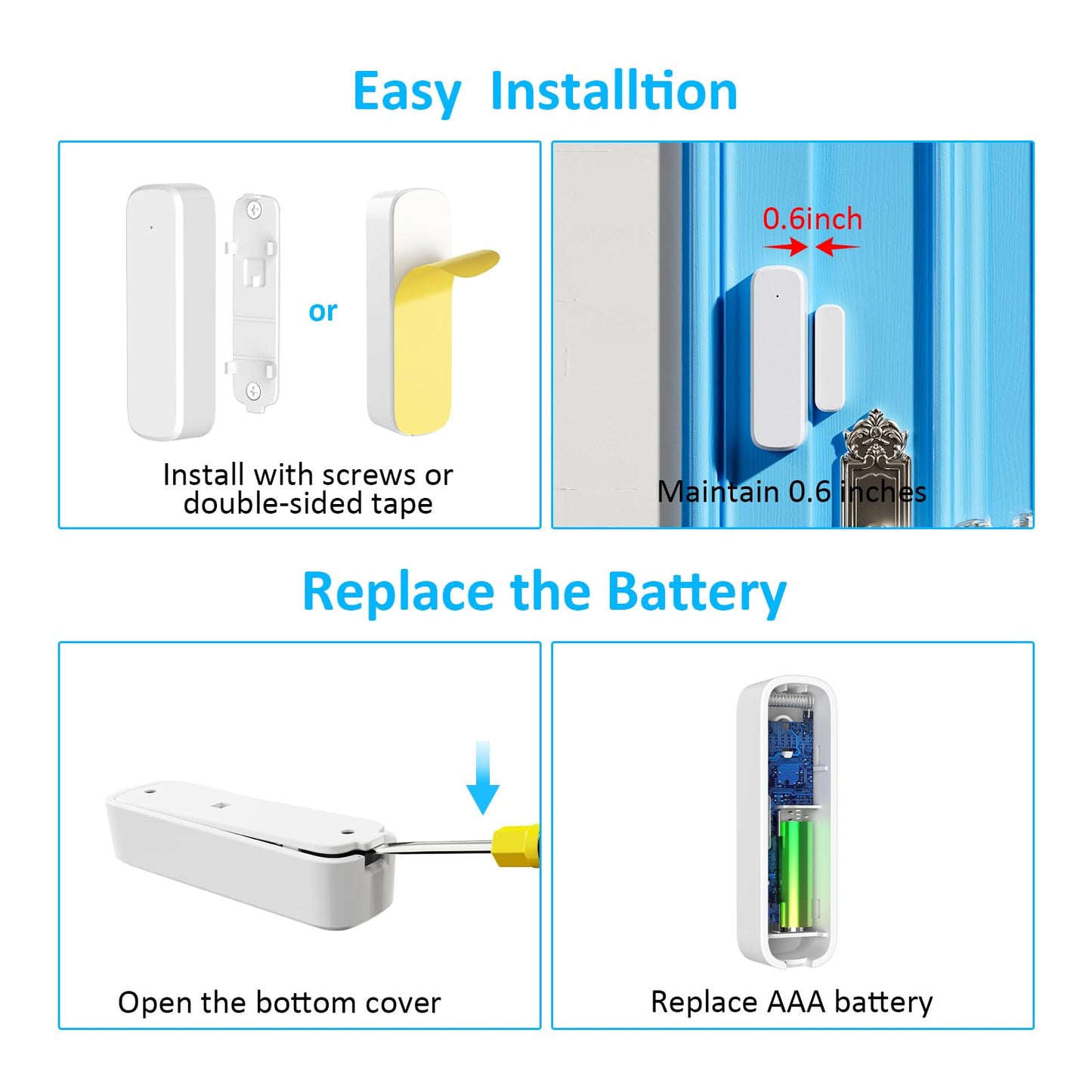 Wireless Door Chime, Door Open Sensor Alarm When Entry Business/Office/Store (500ft Range 51 Ringer Adjustable Volume) Home Alert Bell for Kid/Toddler Safety,1 Receiver +4 Sensors