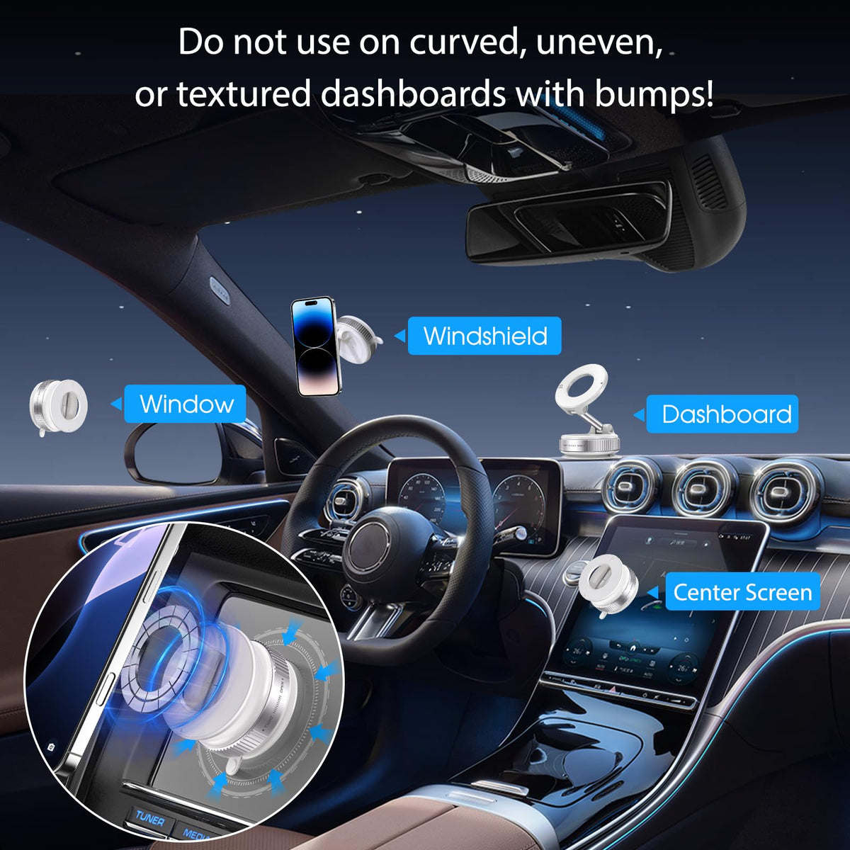 Jikasho Vacuum Magnetic Car Phone Holder for Magsafe, Hands-Free 360° Adjustable Suction Cup Phone Mount for Car/Gym/Mirror/Smooth Surface, Compatible with iPhone & Android (White)