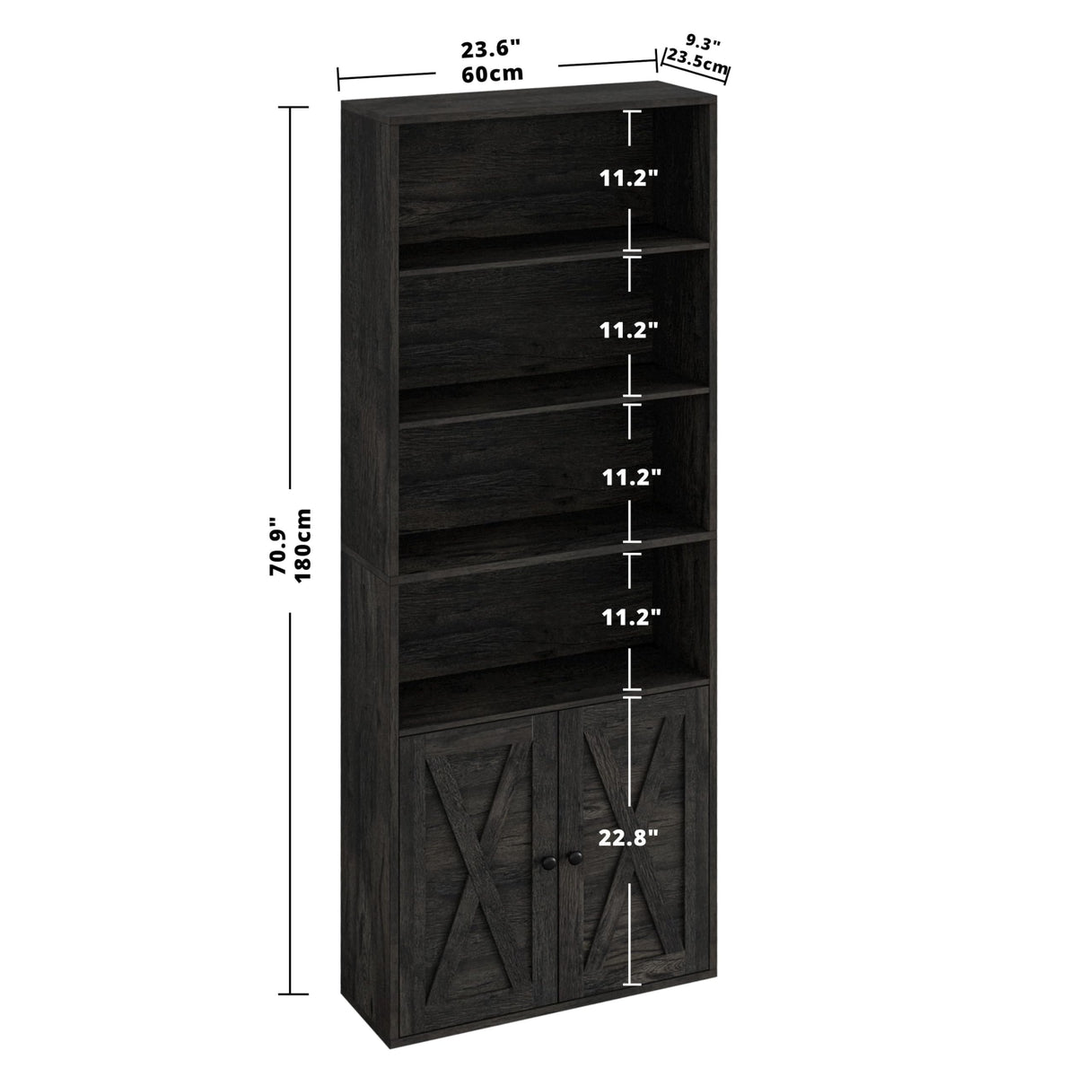 IRONCK Industrial Bookshelves and Bookcases with Doors Floor Standing 6 Shelf Display Storage Shelves 70 in Tall Bookcase for Home Office, Living Room