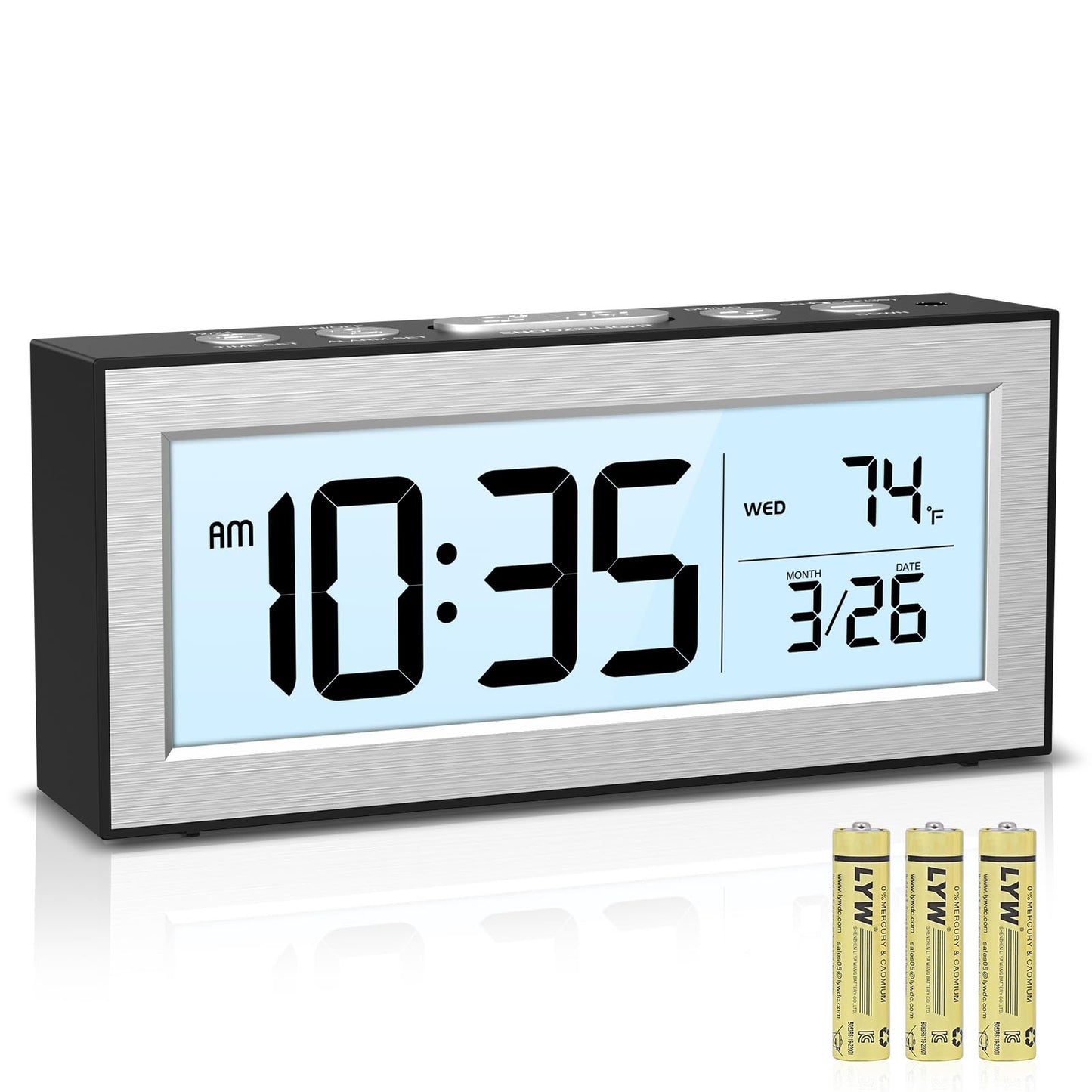 AMIR Small Digital Alarm Clock, Digital Clock Battery Operated with Temperature Date, Backlight LCD Screen, Desk Clock for Bedroom,Office,Travel (Batteries Included)