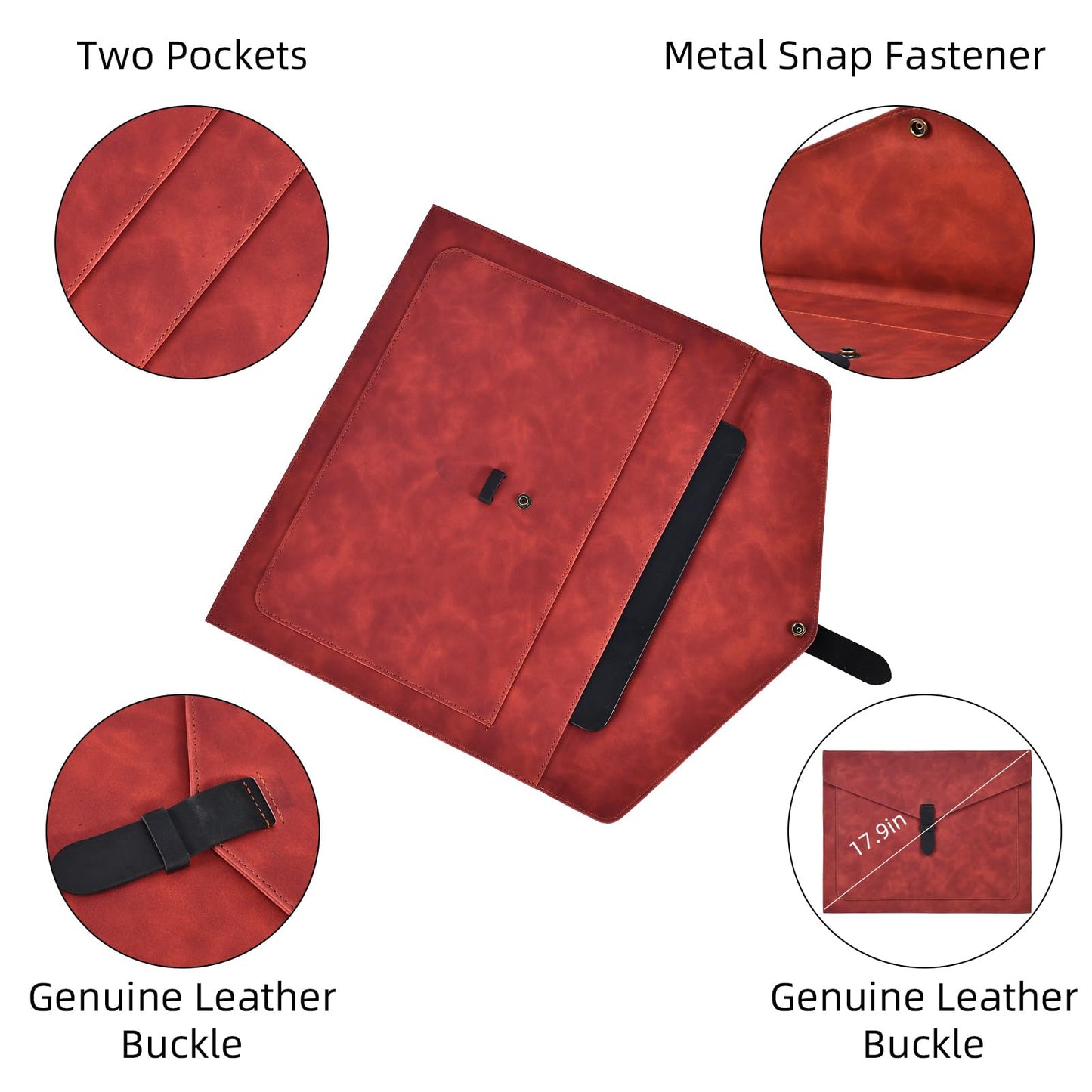 QiXin Black PU Leather File Folder, Snap Closure File Organizer, Important Document Folder with Pockets, Document Organizer, Laptop Sleeve Notebook Case, A4 Envelopes Filing Folder