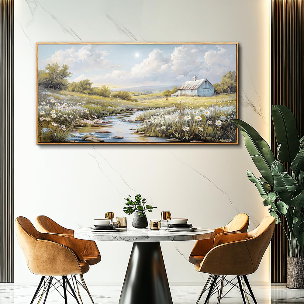 PHAOHUAXM Large Canvas Wall Art For Living Room Wall Decor For Bedroom Flower Watercolour Office Decoration Countryside Scenery Wall Picture Printing Art Painting Home Decor 30x60 In Wood Framed