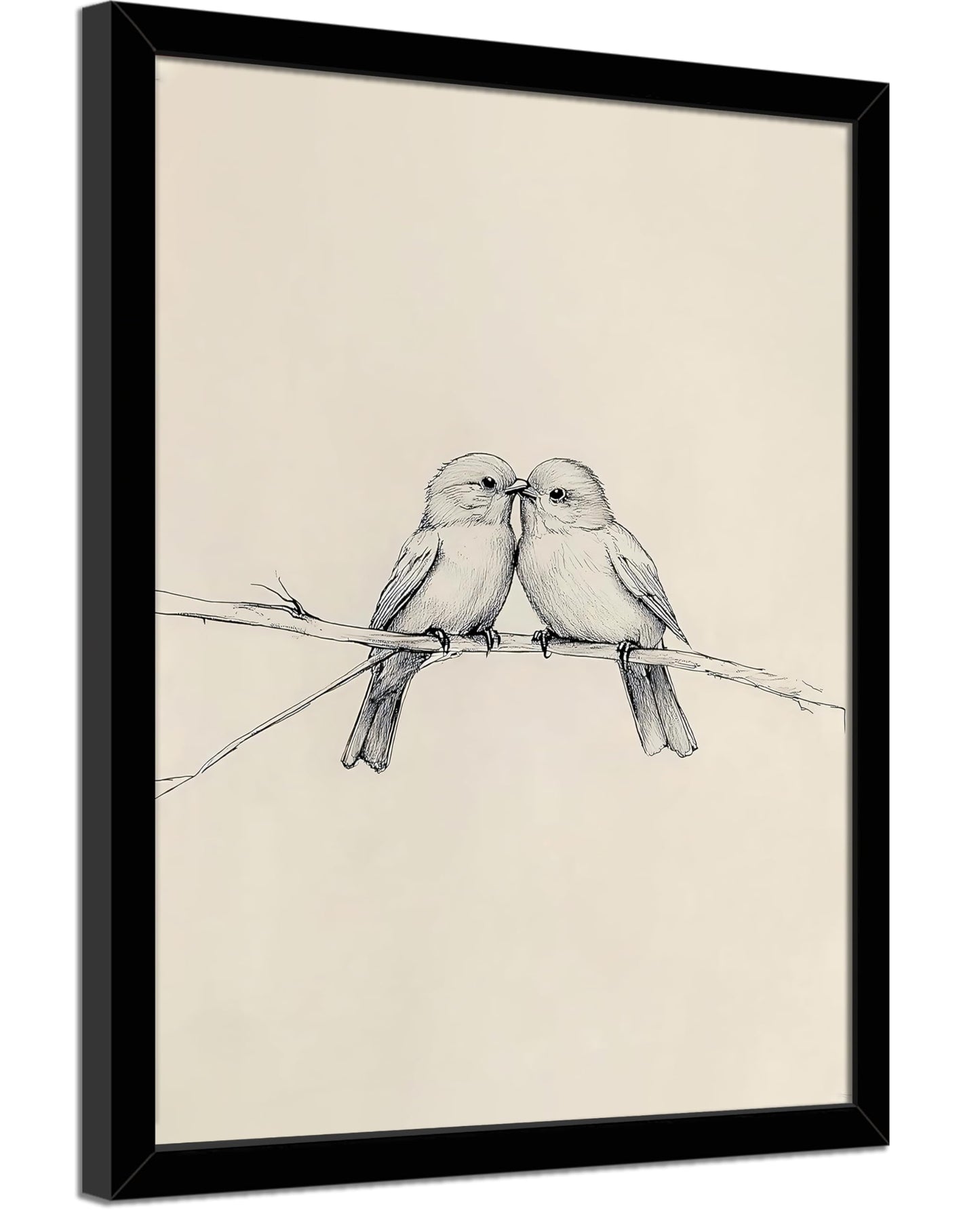 FBBLANG Minimalist Love Birds Wall Art – Neutral Beige Black & White Bird Illustration, Modern Scandinavian Home Decor for Bedroom Living Room Office Bar Black Frame 10 x 8 in