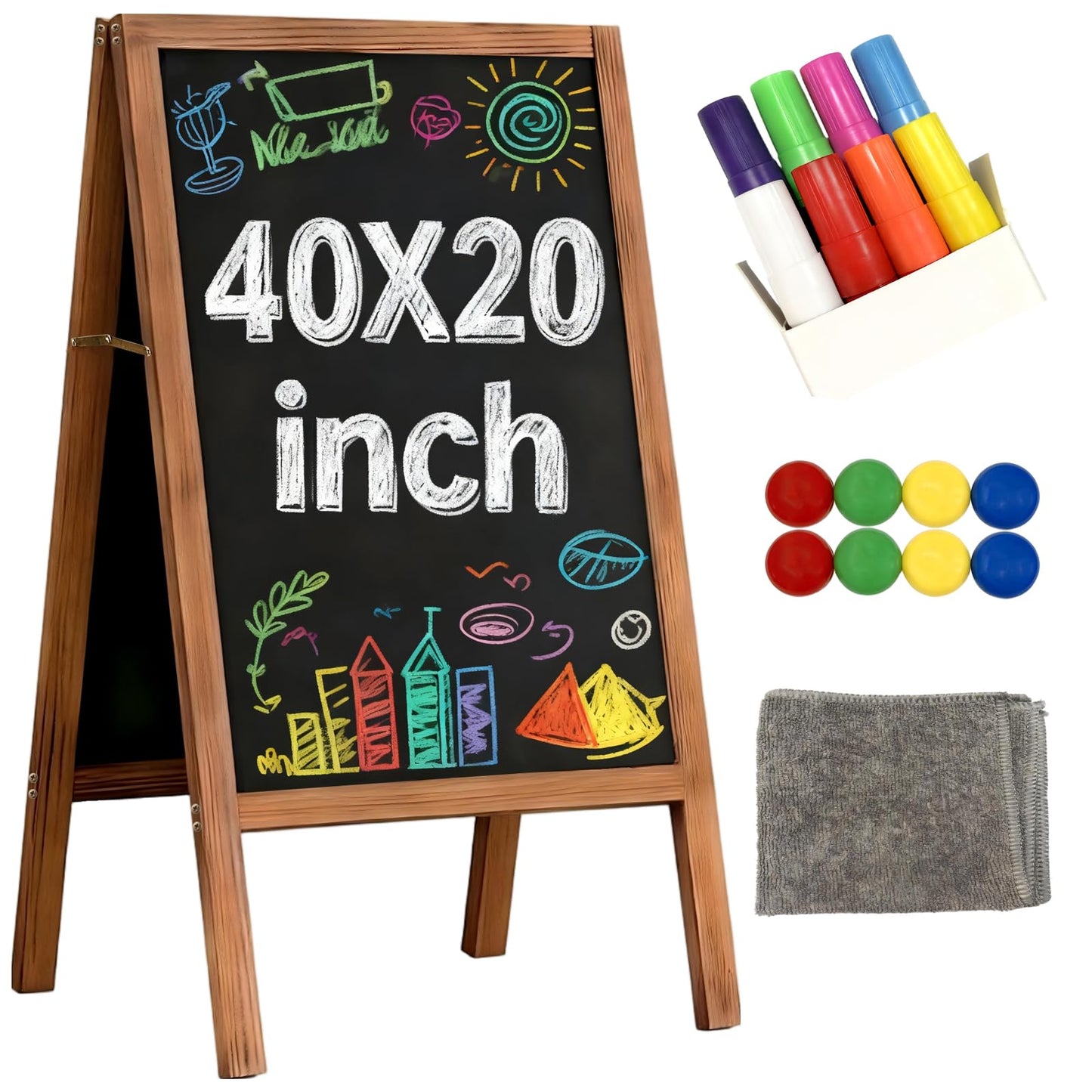A-Frame Chalkboard Sign Large 40" x 20" Double-Sided Outdoor Foldable Blackboard Magnetic Wooden Sidewalk Signs Standing Board for Cafes & Events