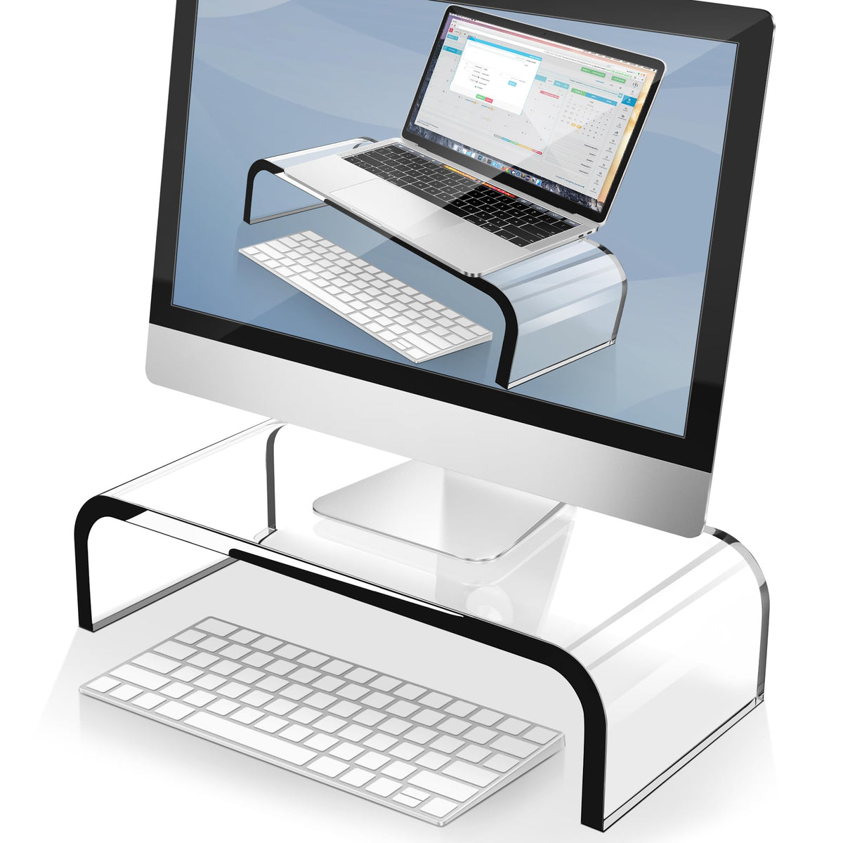 AboveTEK Acrylic Monitor Stand – Clear Monitor Riser & Computer Desk Stand, Premium Acrylic Laptop Stand for Home Office, PC TV Stand with Keyboard Storage Heavy Duty Desk Riser