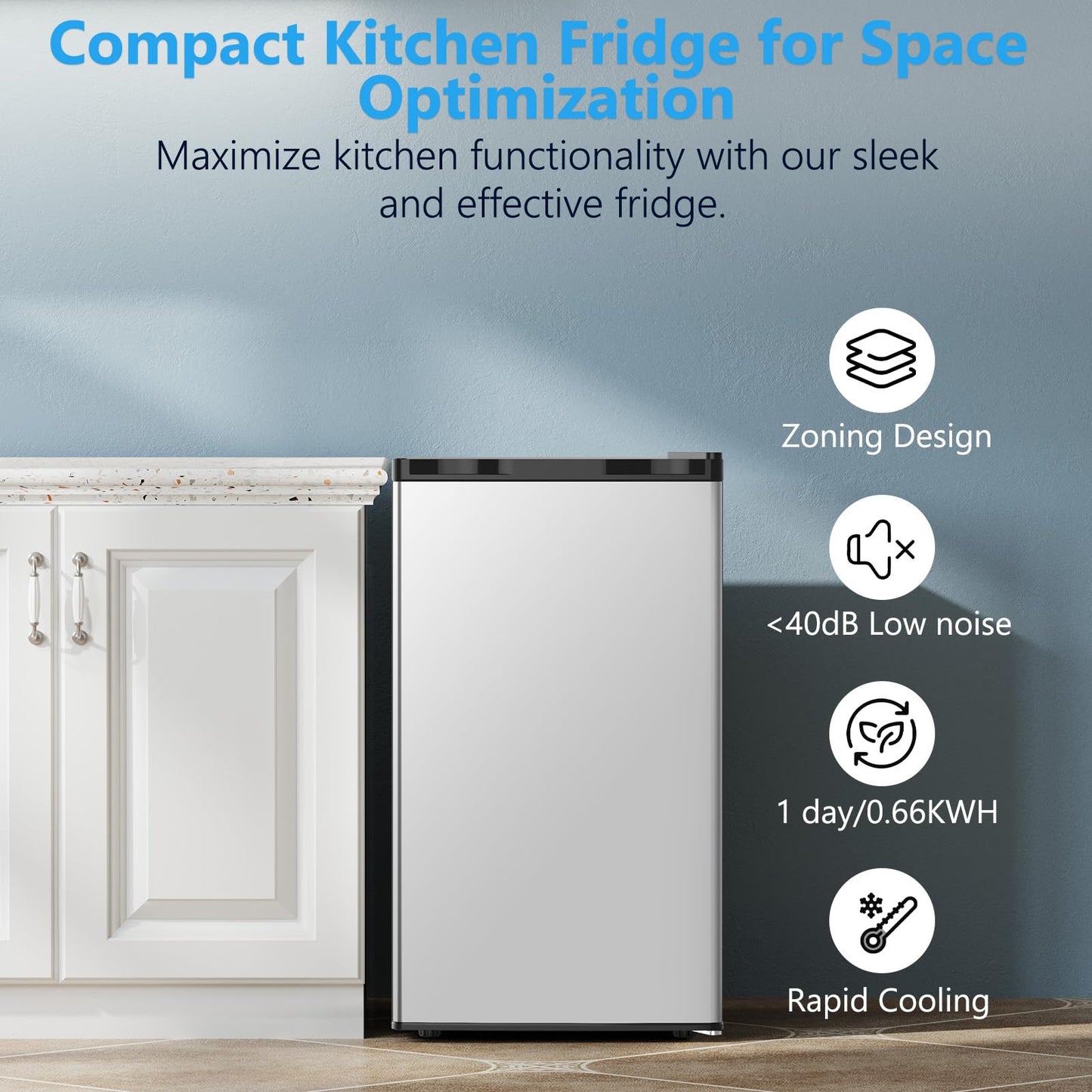 COWSAR 3.2 Cu.Ft Dorm Fridge with Freezer, Single Reversible Door Compact Refrigerator, Adjustable Thermostat, 2 Removable Shelves, Commercial Drink Fridge for Bedroom, Office, Kitchen, Dorm, Silver