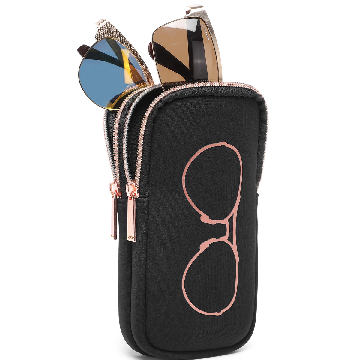 Nabevin KKP Double Eyeglass Case | Sunglasses Cases with 2 Compartments (Black/Gold)