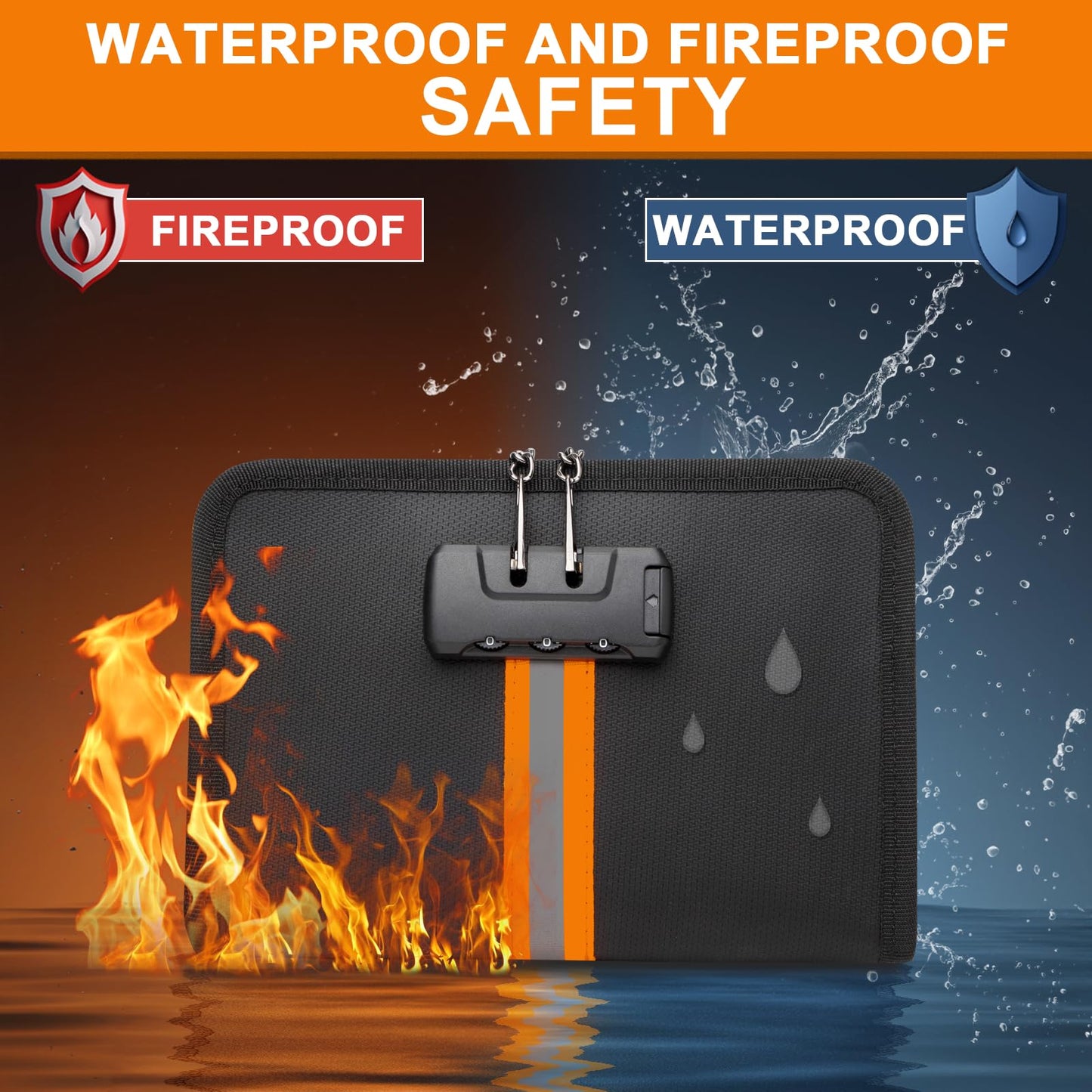 XIAODUN Fireproof Money Bag,Money Bag with Lock and Zipper,Safe Fireproof Waterproof,Suitable for Cash, Mobile Phones, Keys, Credit Cards