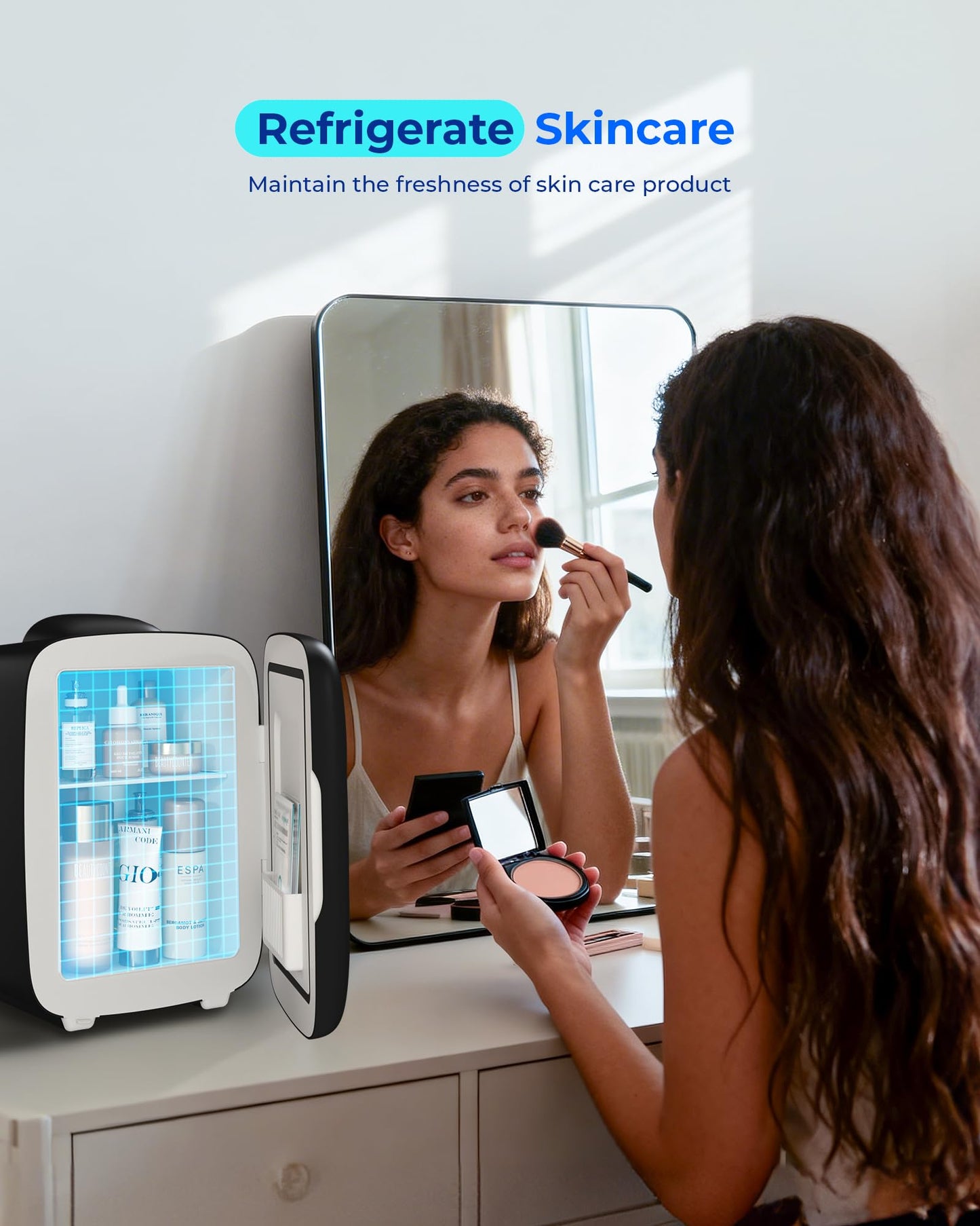BEICHEN Mini Fridge, 4 Liter/6 Can Portable Cooler and Warmer Fridge for Drinks Skincare Food – Fast Cooling & Ultra-Quiet, Small Compact Refrigerator for Bedroom, Cosmetics, Office and Car(Black)