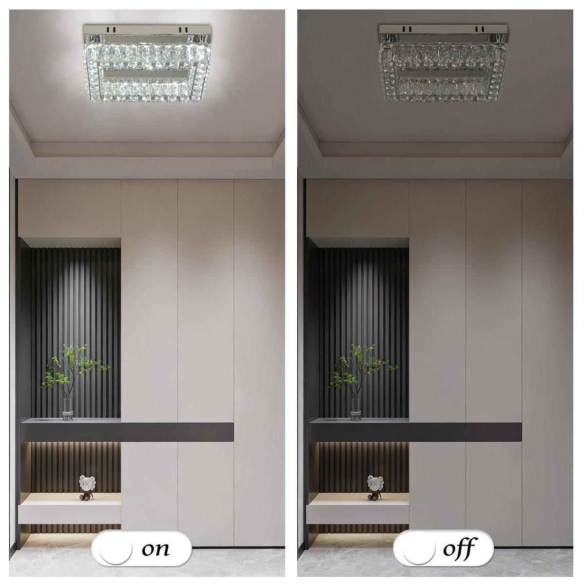 Finktonglan Modern Crystal Flush Mount Ceiling Light, 11.8" Rectangular LED Ceiling Fixture with Multi-Faceted Crystal Prisms, Cool White, 18W Low Profile for Bedroom Hallway Entryway