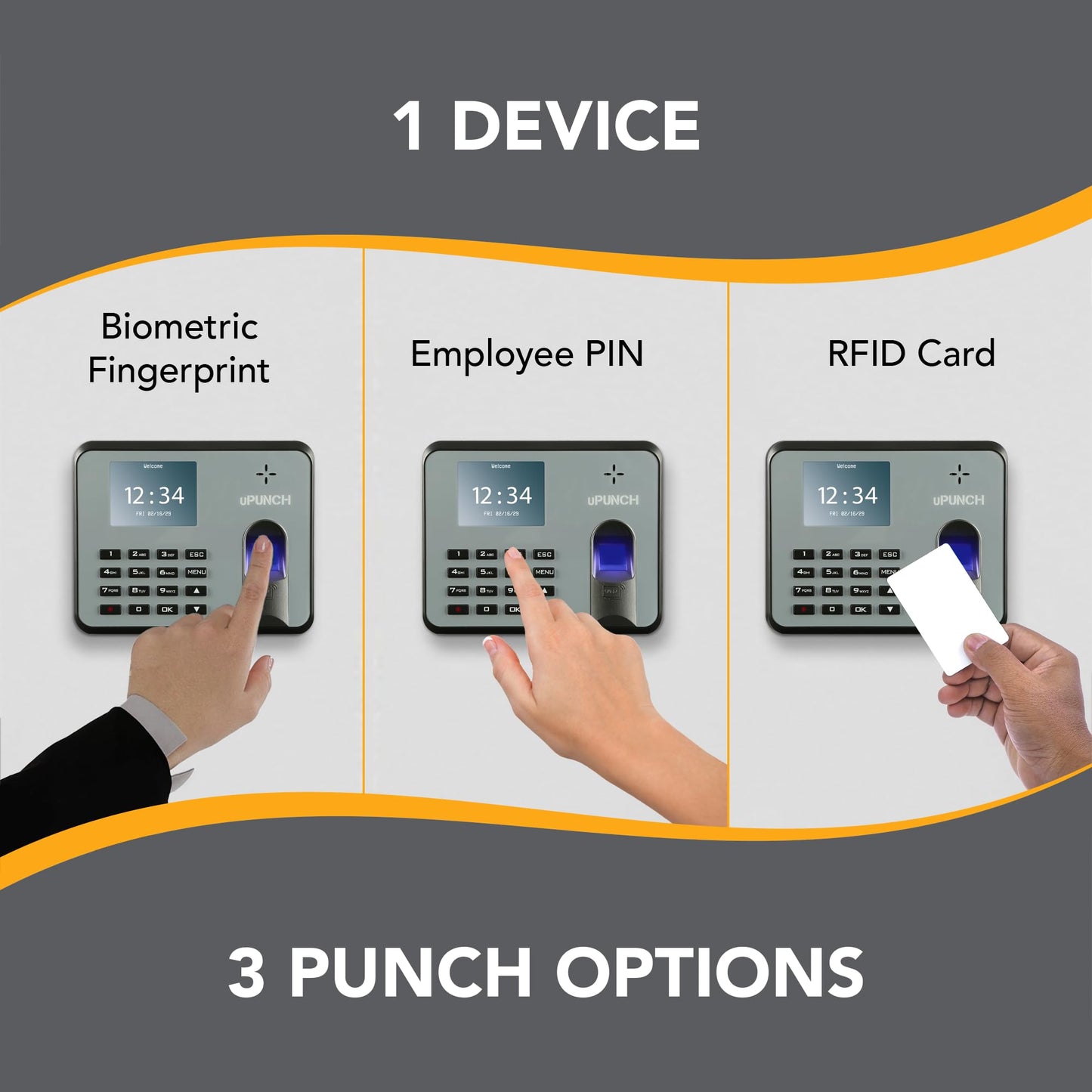 uPunch MK1000 Biometric Fingerprint/Proximity Time Clock for Employees | Small Business Time Tracking System with RFID, and PIN Options (No Monthly Fee)