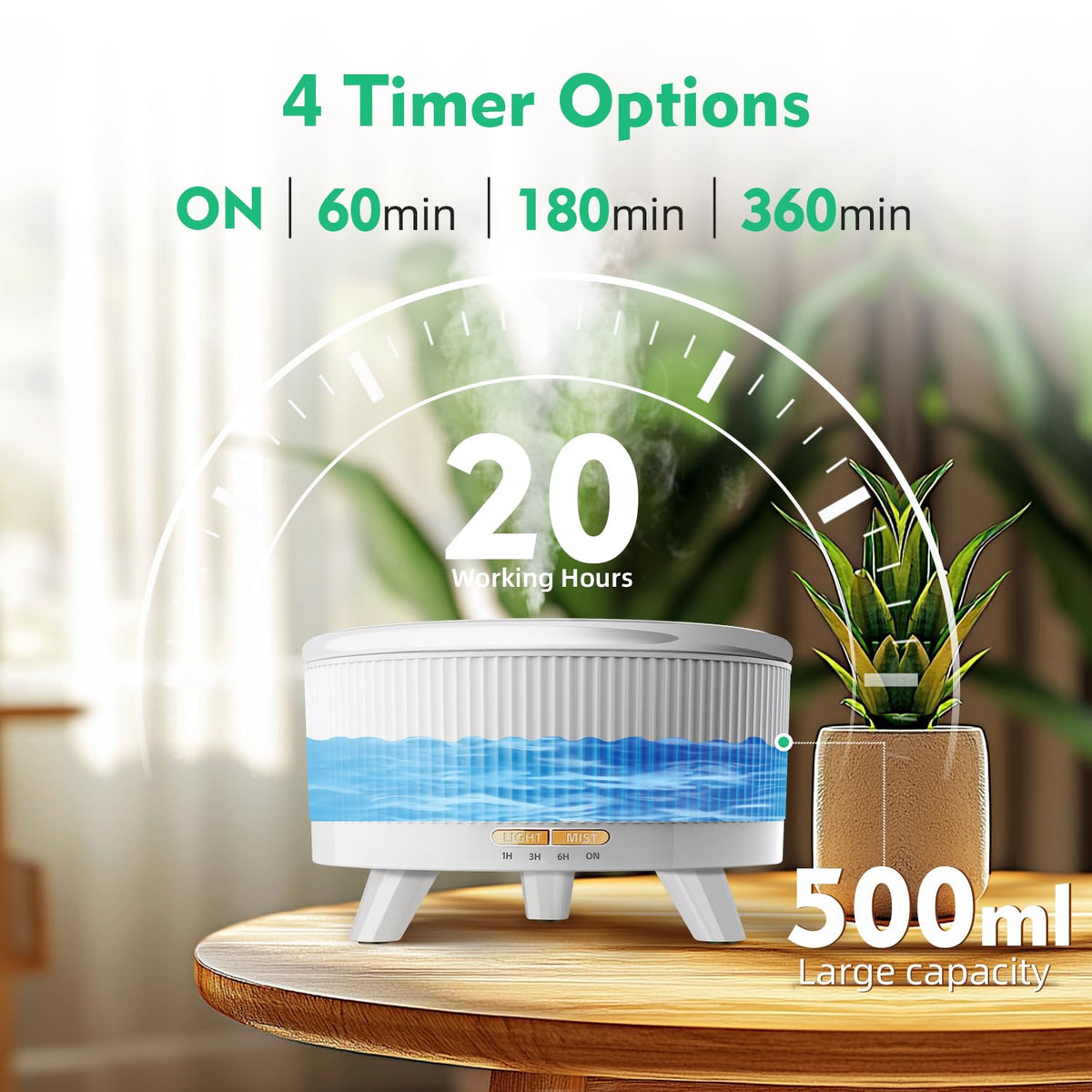 500ML Large Capacity Essential Oil Diffuser, Ultrasonic Aromatherapy Diffuser with 7 Color LED Lights with Remote Control, Cool Mist Humidifier, Timed Mist, Auto Shut-Off (Minimalist White)