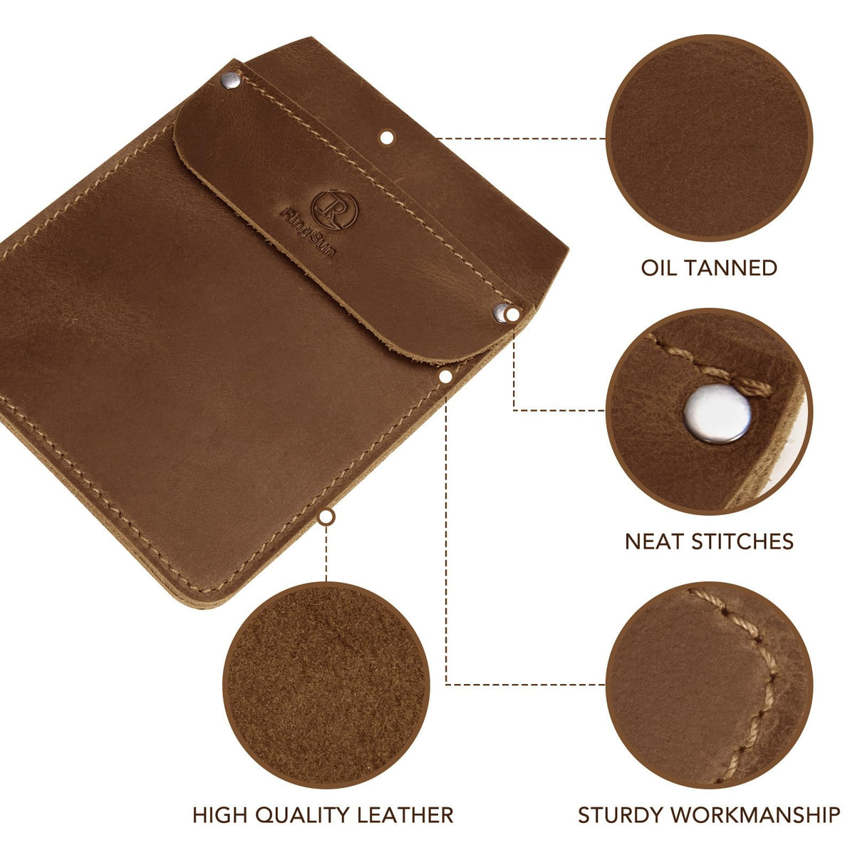 RingSun Genuine Leather Pocket Protector for Men, Handmade Durable Pocket Tool Pouch, Jeans Shirts Pocket Protector for Tools Pens, Update Brown