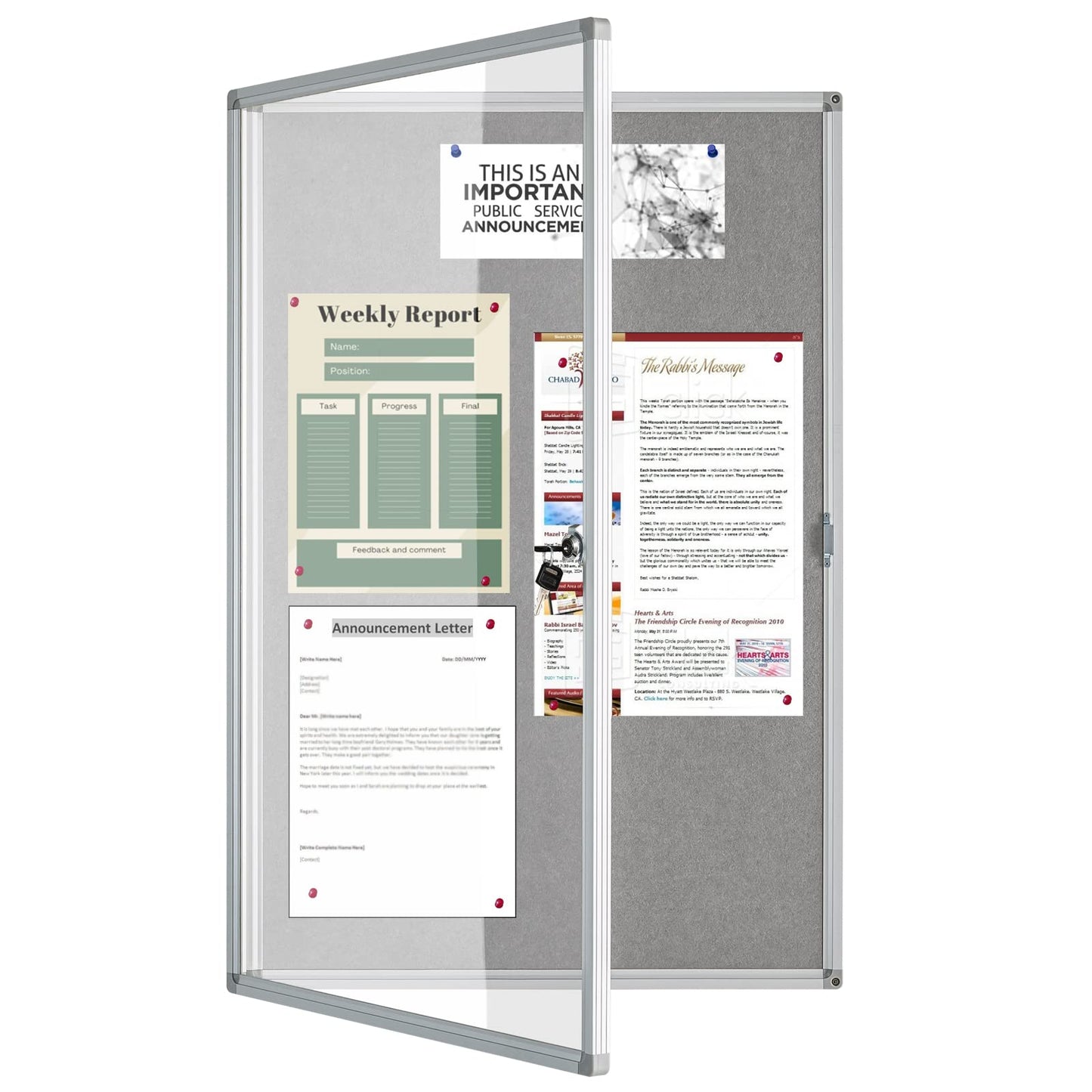 A AIRLLEN Enclosed Lockable Bulletin Board 24 x 36 Inch Indoor Notice Board with 2 Keys – Wall Mounted Felt Acrylic Display Case Aluminum Frame for Office, School, Hallway