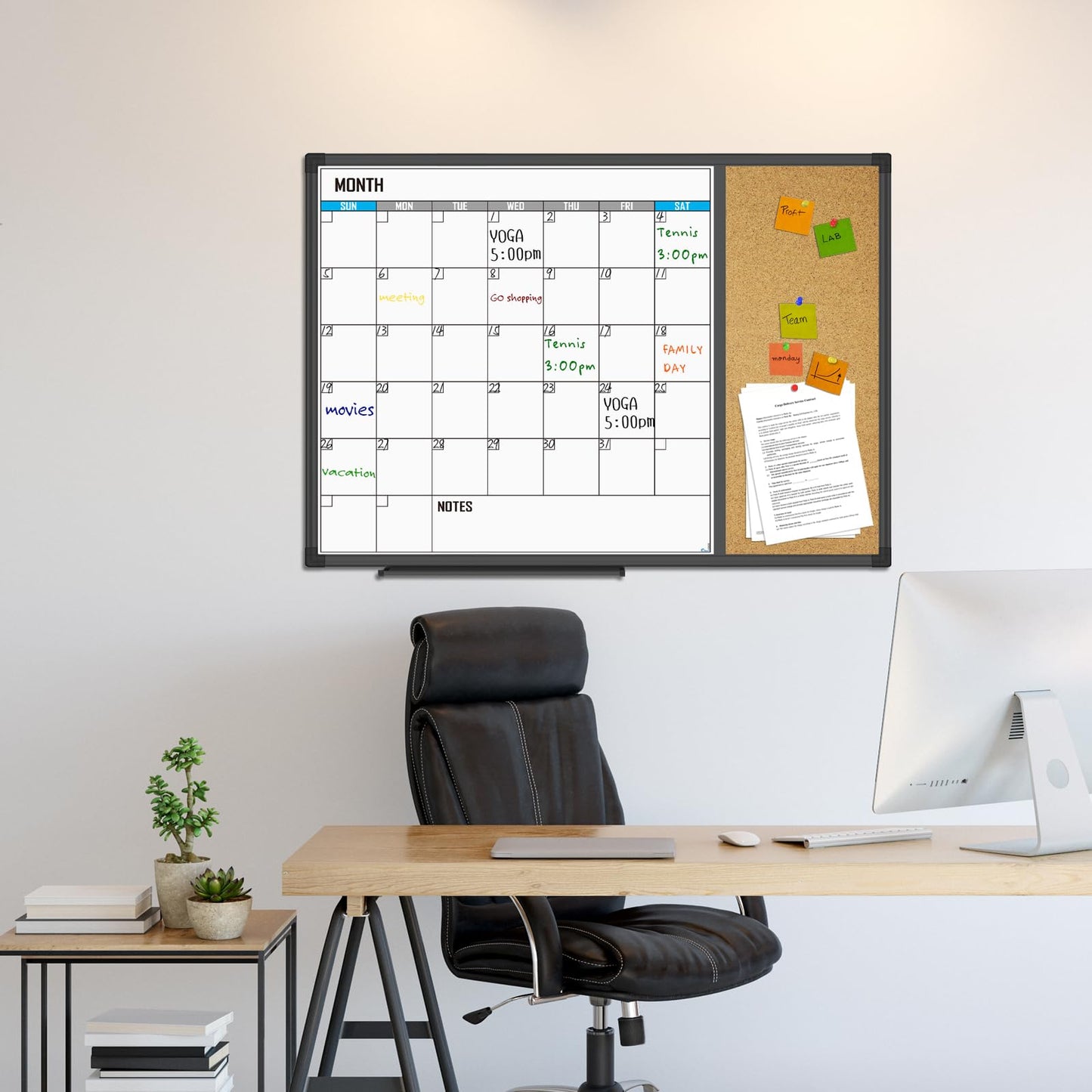 XBoard Dry Erase Calendar Whiteboard 28 X 20 - Combo White Board Calendar Monthly, Magnetic White Board + Corkboard with Black Aluminum Frame