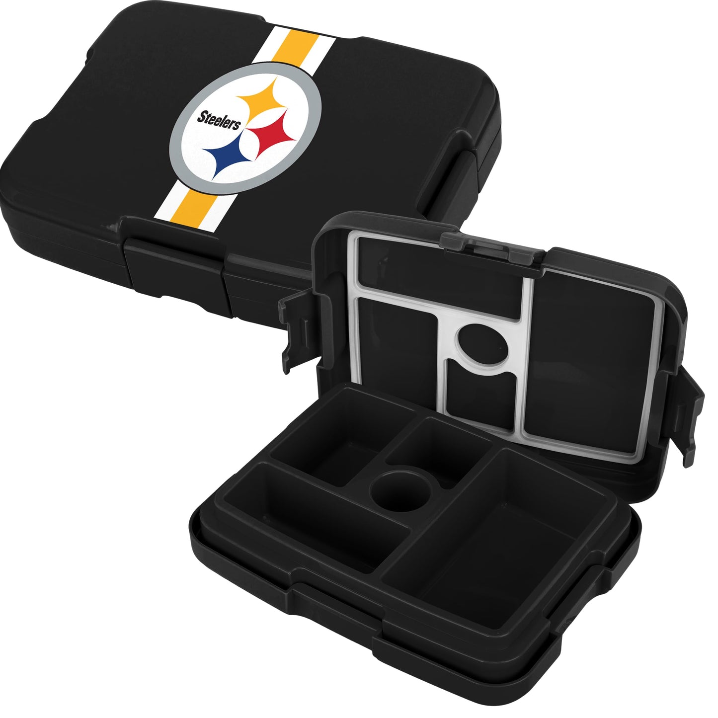 FOCO NFL Unisex-Adult Officially Licensed Team Color Stripe Primary Logo Football Leak Proof 5 Compartment Bento Lunch Box - Pittsburgh Steelers