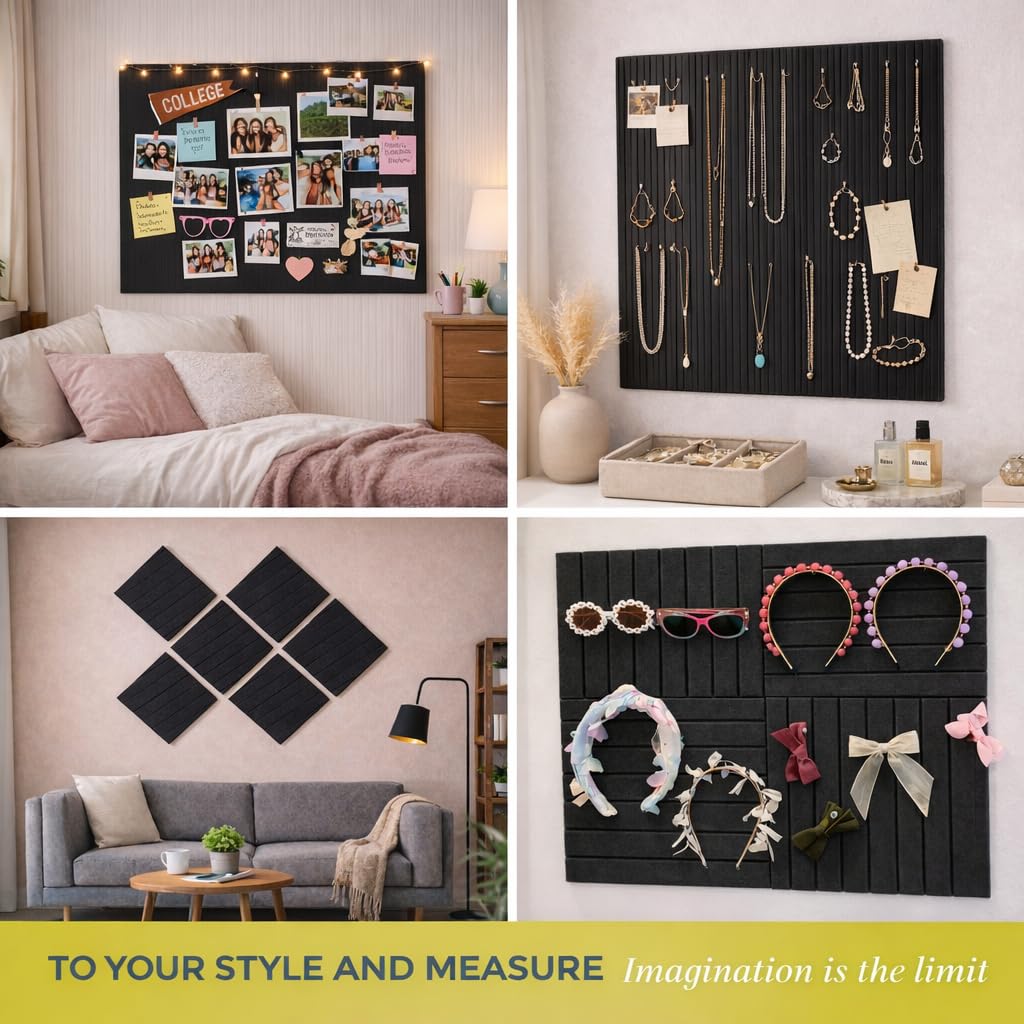 Feltiva Felt Bulletin Board Tiles Large 48”x36” Cork Board Alternative, Thick Felt Wall Panels, Push Pin Board Wall Organizer, 12 Pack with 50 Removable Adhesive Tabs, for Home & Office