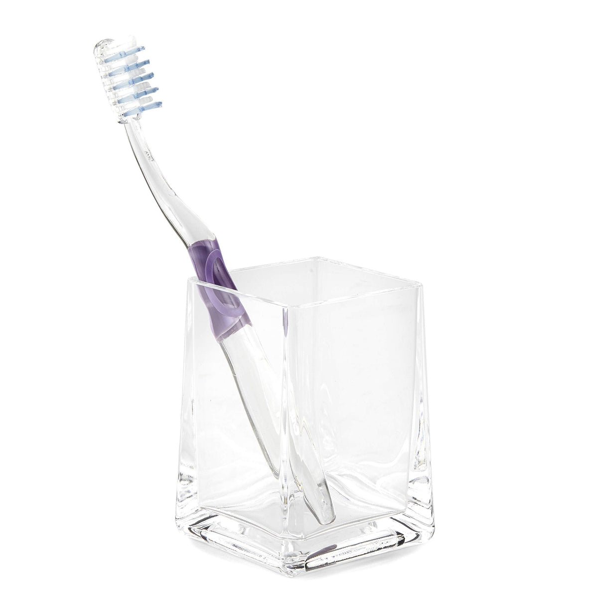 Huang Acrylic Clear Square Tapered Bathroom Toothbrush Holder/Tumbler | Easy to Clean Durable Acrylic | Single Piece Set