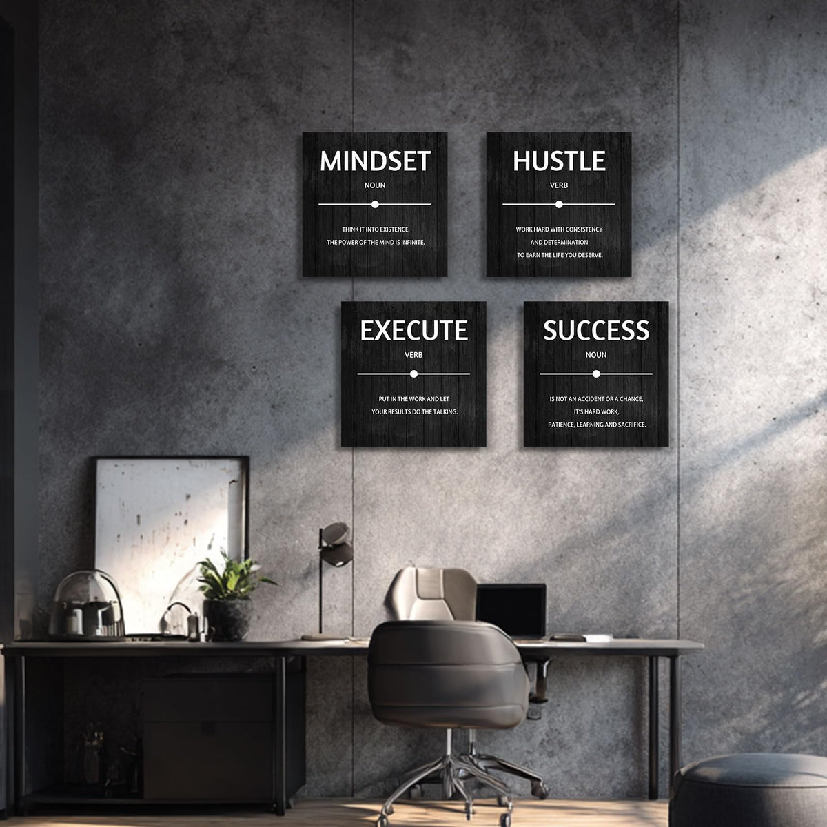 Halioyo Motivational Wall Decor Inspirational Office Quotes for Living Room Bedroom Canvas Posters Painting 4 Pieces Modern Wall Art Home Office Decor 12”X12”X4