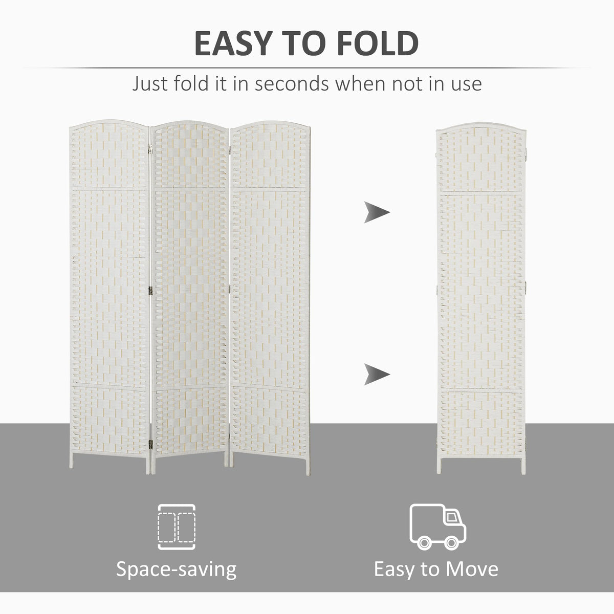 HOMCOM Room Divider 3 Panel, 6FT Tall Folding Privacy Screen, Freestanding Hand-Woven Partition for Room Separation with 360° Hinges, Paper Rope Diamond Weave, White