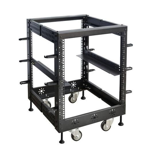 RIVECO 12U 19” Adjustable Depth Server Rack Support Up to 1700LBS Floor Standing 4 Post Rack with L Rails & Load-Bearing Casters Universal for Network Equipment Black