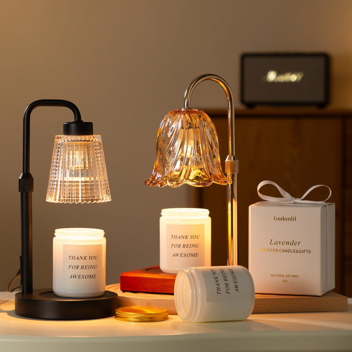 GODONLIF Candle Warmer Lamp with Timer Dimmable, Birthday Gifts for Women Mom, House Warming Gifts New Home Decor, Wax Melt Warmer for Jar Candles with 2 Bulbs