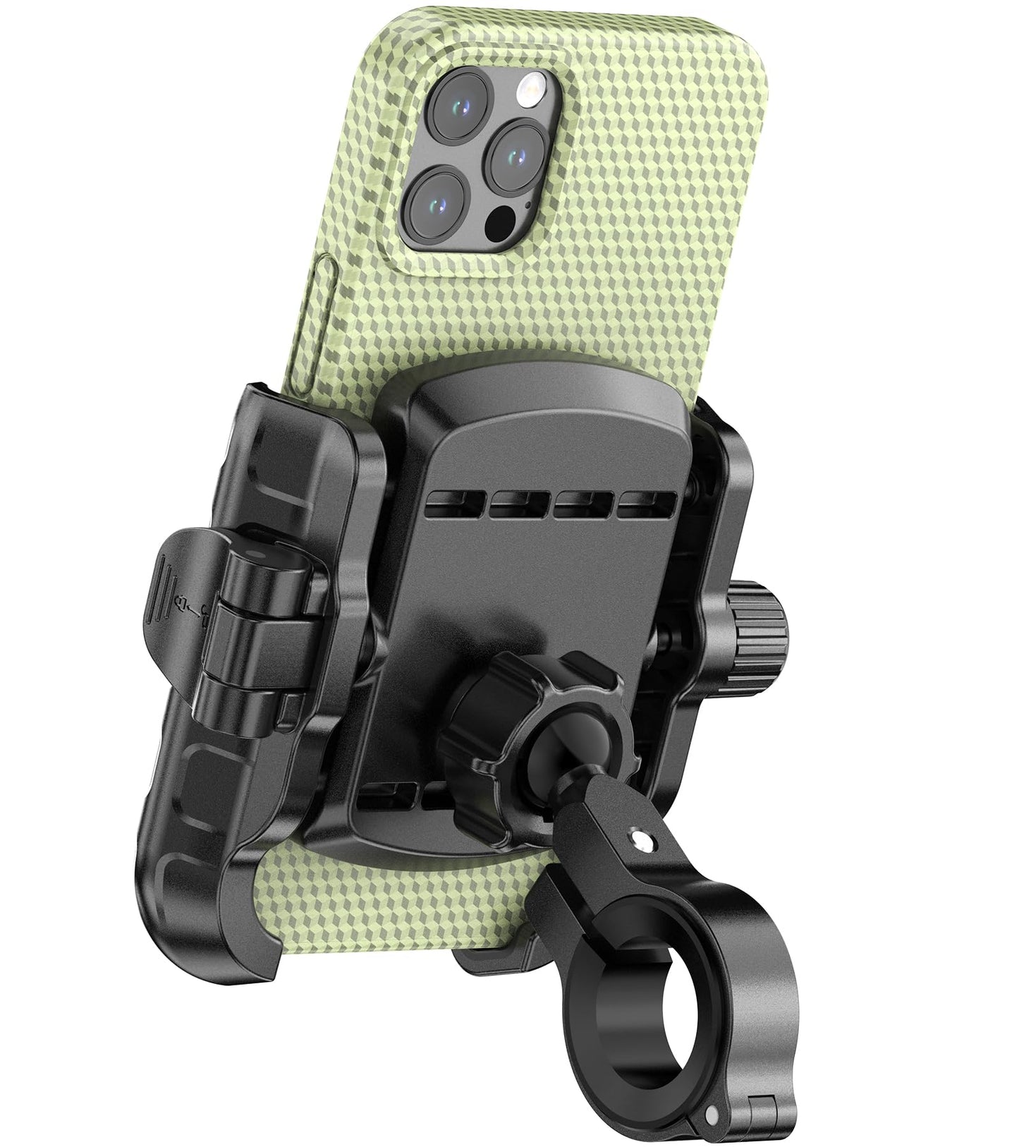 LOKTENWO Bike Motorcycle Phone Mount with Aluminum Alloy Mounting Base, [1s Lock & Release] [Camera Friendly] Bicycle Handlebar Cell Phone Holder for Scooter ATV, Fit 5.4-7.2" Smartphone