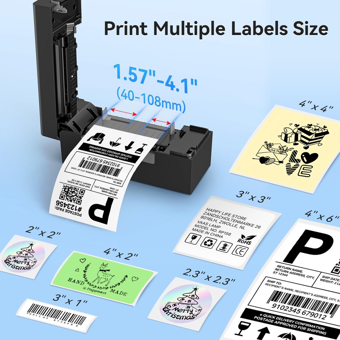 Hoorola Bluetooth Thermal Label Printer, Wireless 4x6 Shipping Label Printer for Small Business & Shipping Packages, Support iPhone, Android, Windows, macOS, Work for Amazon, Shopify, Etsy, USPS