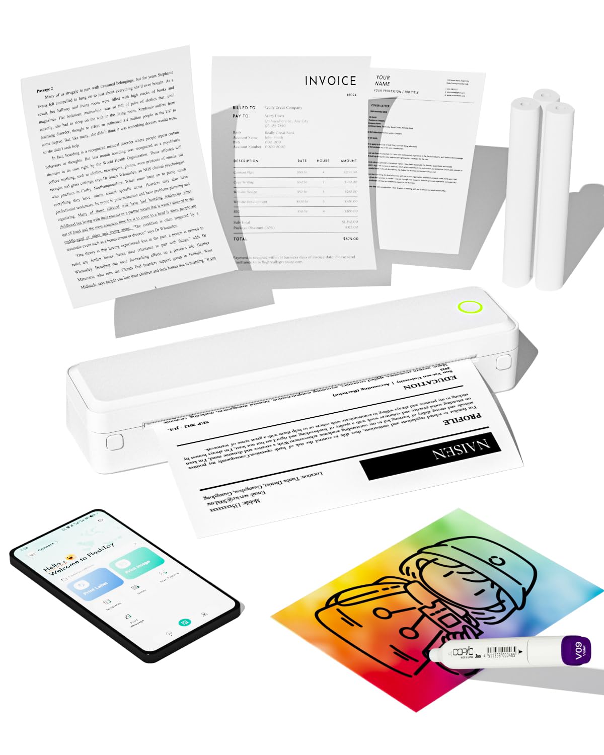 Labeer Portable Wireless Thermal Heat Small Printer 8.5 x 11 Inch Letter A4 Support, Inkless Simple Tiny Mobile Bluetooth Printer for Phone Laptop Travel Home Office