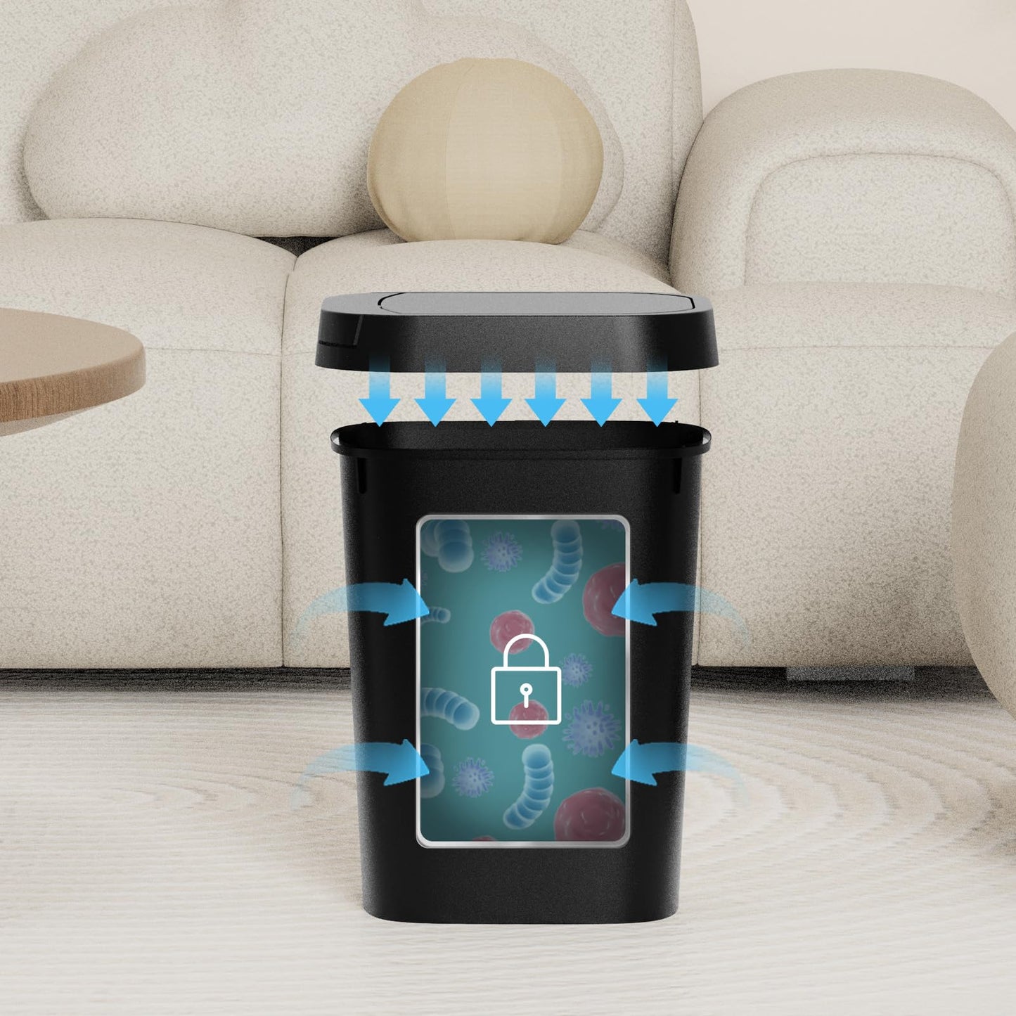 KSSKSS 3 Pack Bathroom Small Trash Can with Lid, 2.6 Gallon Slim Garbage Bin with Pop-Up Lid, 10L Plastic Wastebasket for Bedroom, Office, Kitchen, Toilet (Matte Black)