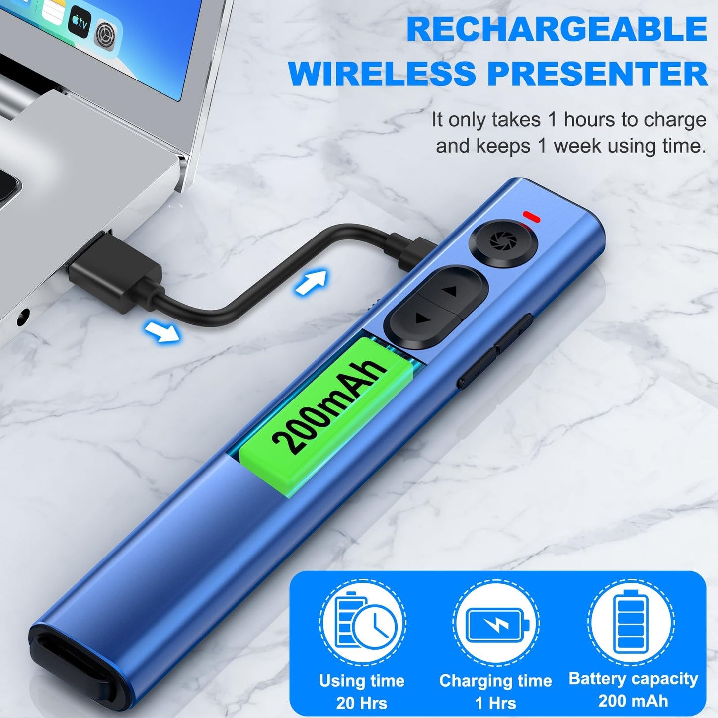 Rechargeable Wireless Presenter Remote for PPT, 2.4GHz Presentation Remote Slide Advancer Powerpoint Clicker for Mac/Computer/Laptop/Keynote