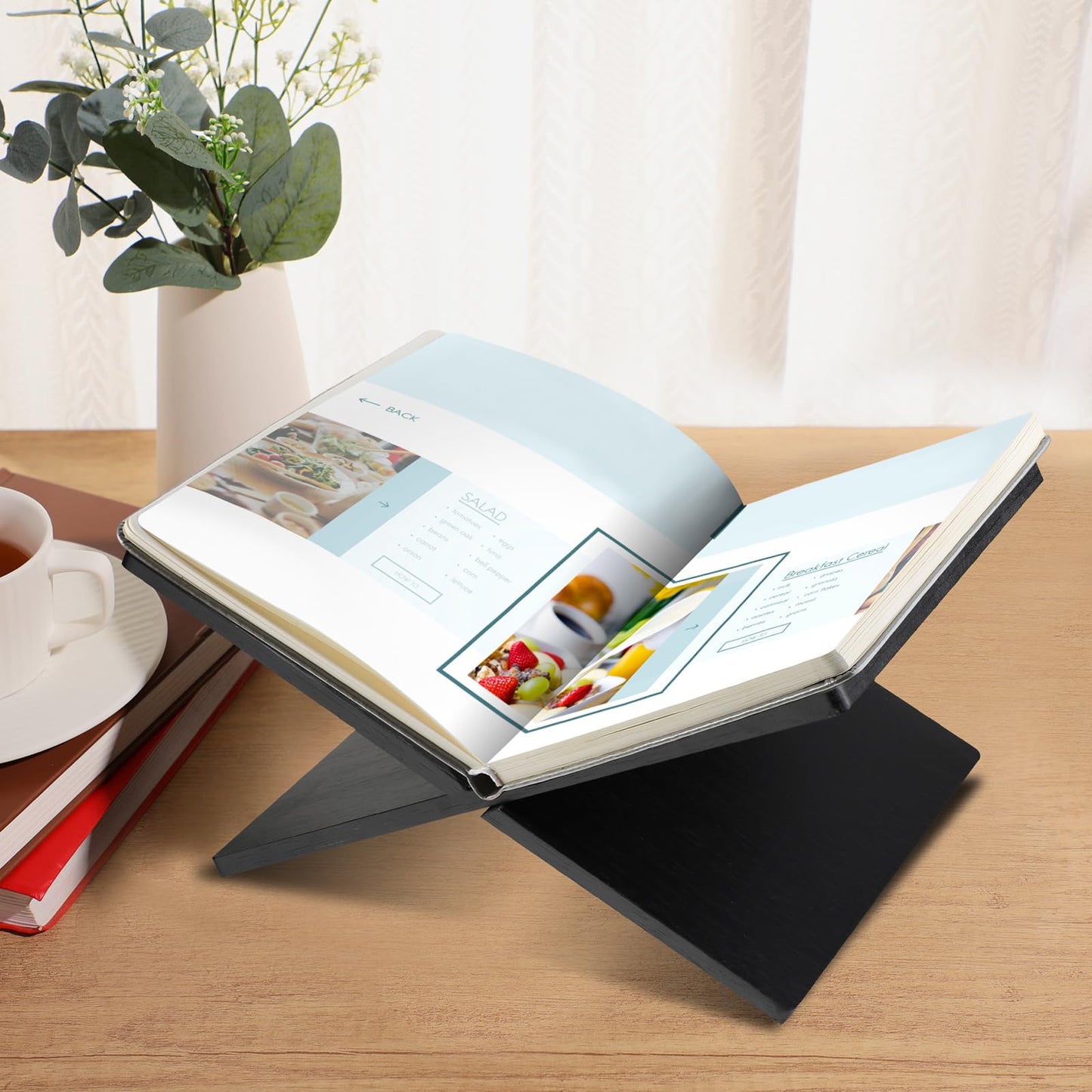Geetery Book Stand Book Holder for Display Reading Textbook Holder Open Display Stand for Open and Closed, Cookbook, Magazines, Textbooks, Recipe(Black)