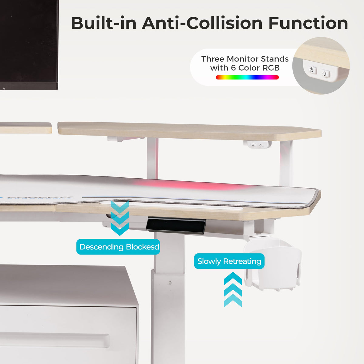 EUREKA ERGONOMIC Standing Desk,63" Electric Adjustable Height Computer Desk,Wing Shaped Music Studio Desk, LED Monitor Stands, Dual Motor&Slot, Maple