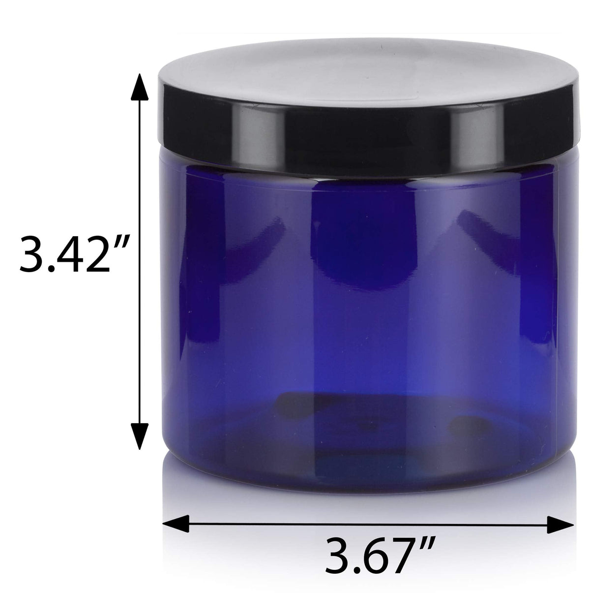 JUVITUS 16 oz Cobalt Blue PET Plastic Refillable Jar with Black Smooth Lid (6 pack)