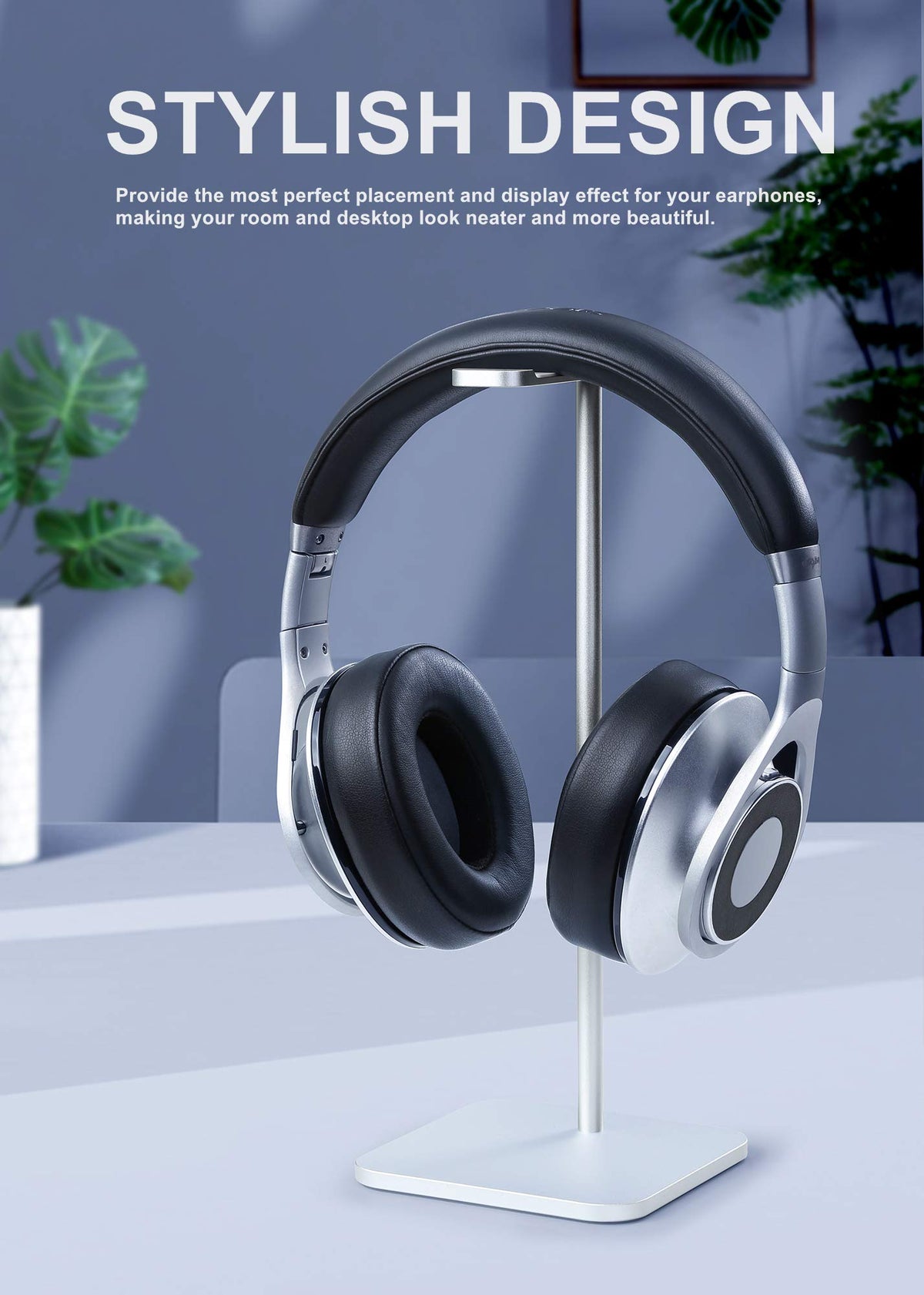 MHQJRH Aluminum Headphone Stand Headset Holder for Sennheiser, Sony, Bose, Beats,AKG, Razer Headphone Display Stand (Silver)