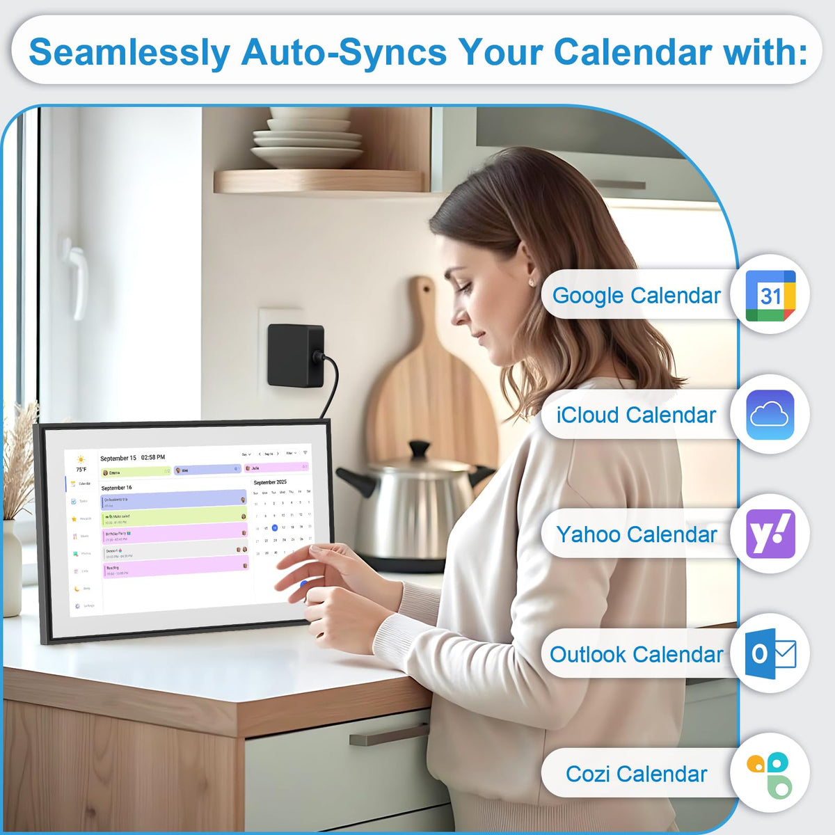 BQQJDD 15.6 Inch Digital Calendar&Chore Chart, 1920 * 1080P Full HD Touchscreen Interactive Display Smart Family Planner, Wall and Desk Mountable, Gifts for Women Men, Gifts for Mom