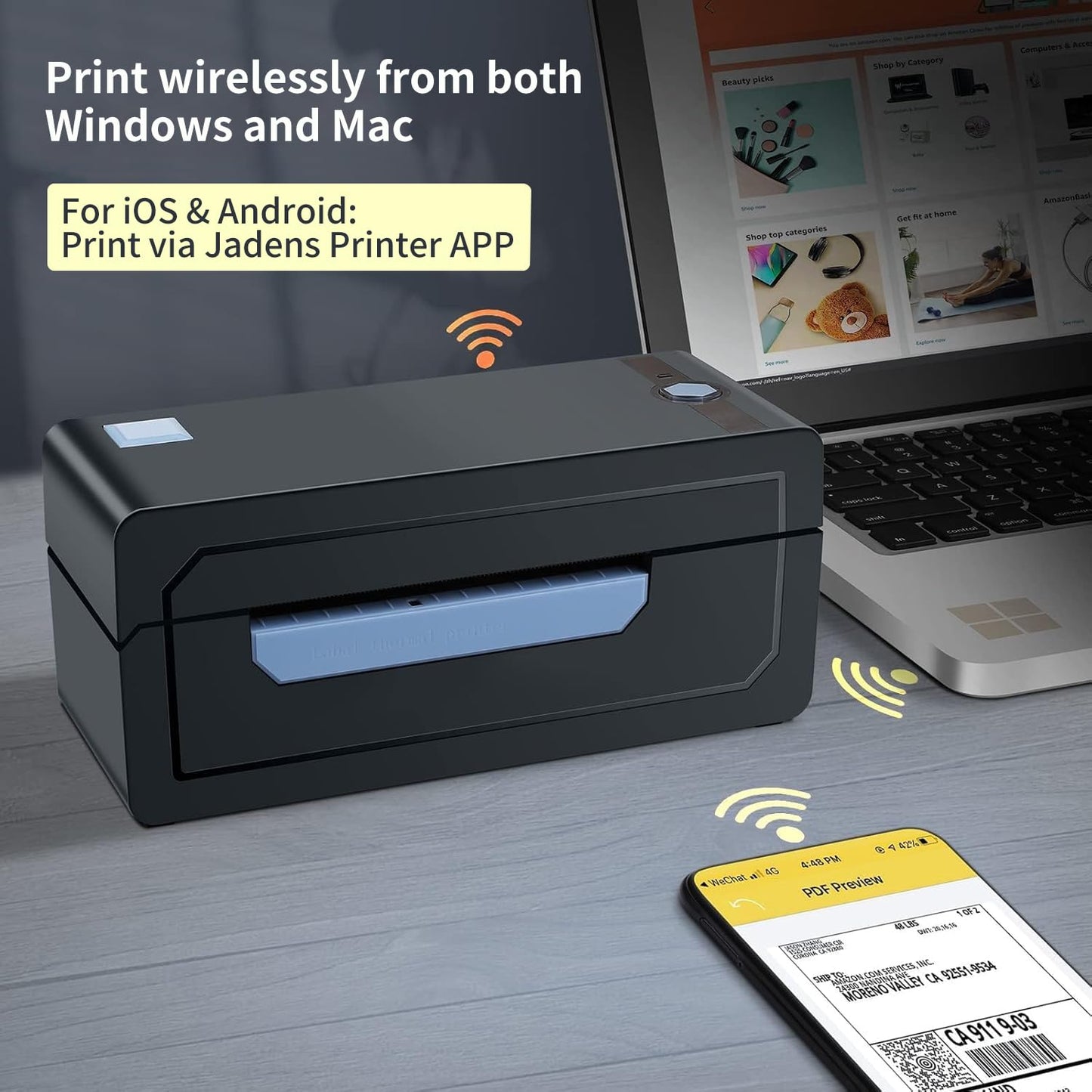 JADENS Bluetooth Thermal Shipping Label Printer – Wireless 4x6 Shipping Label Printer, Compatible with Android, iPhone, Windows & Mac, Widely Used for, Amazon, Shopify, Etsy, USPS(Blue)