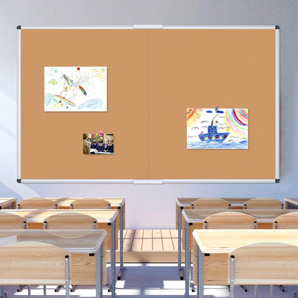 VIZ-PRO 60" x 48" Large Cork Bulletin Board, Foldable & Wall-Mounted Notice Pin Board with Silver Aluminum Frame, for School Home Office - 5' x 4' Corkboard