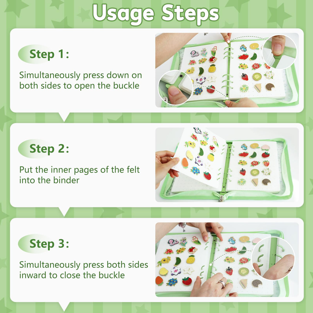 LIQALU Enamel Pin Display Book Pin Collection Binder Holder Trading Book with 8-Page Display Boards A5 Brooch Pin Storage Organizer Binder Album for Travel Collectors(Green)