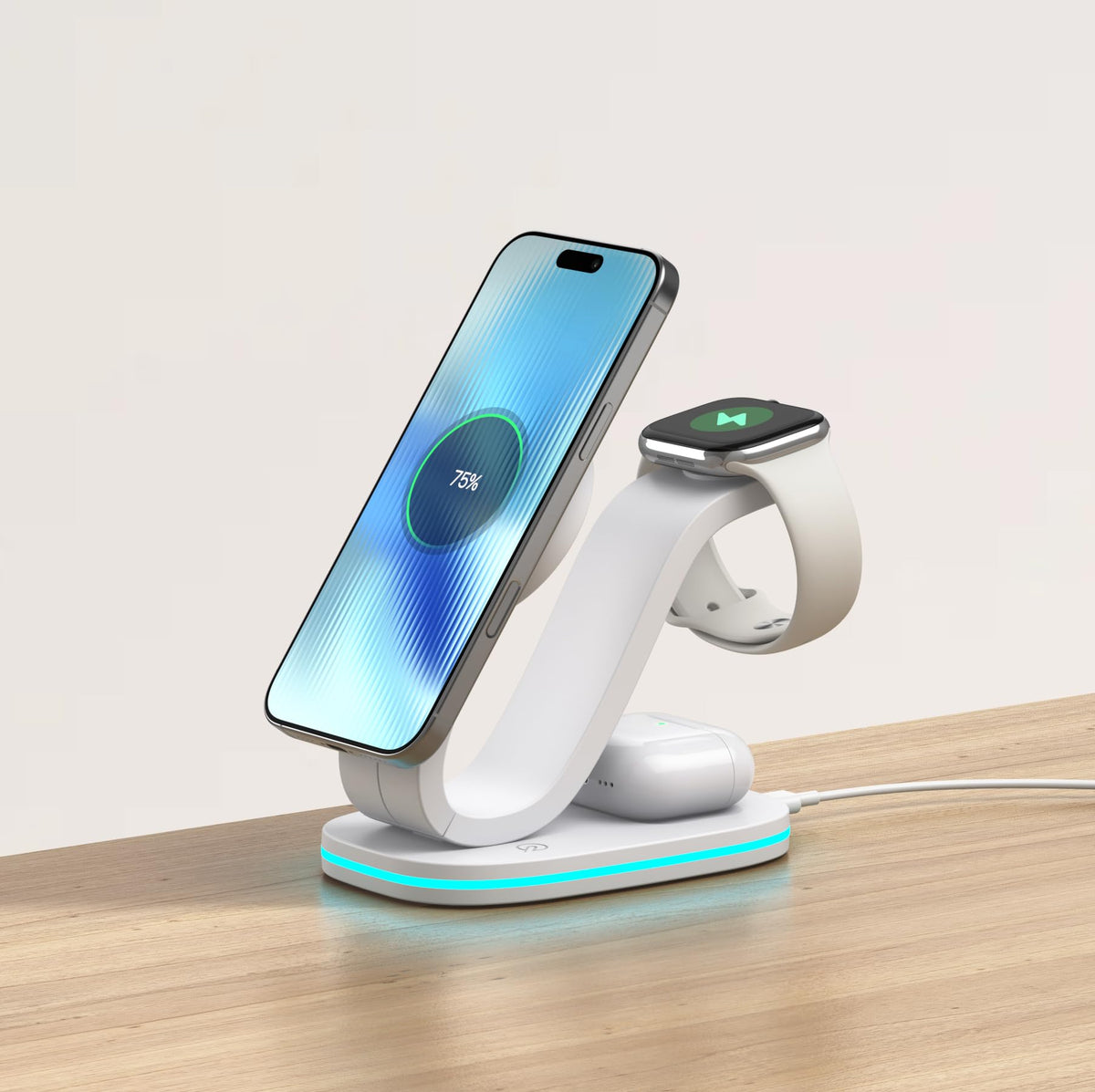 3 in 1 Charging Station for iPhone, Qi2 15W Wireless Charger Station Compatible with Mag-Safe for iPhone 17 16e 16 15 14 13 12 11 X Pro Max & Apple Watch, AirPods, 35W Charger Included (White)