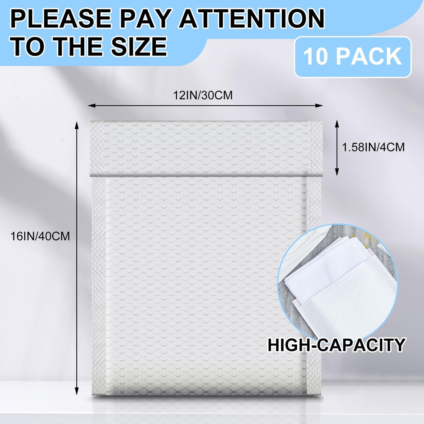 Ireer 10 Pack Extra Large 12 x 16" Bubble Mailers Poly Padded Envelopes Cushioned Mailing Envelopes Bubble Padded Mailers Self Adhesive Waterproof Shipping Bags for Business Christmas Gift Packaging