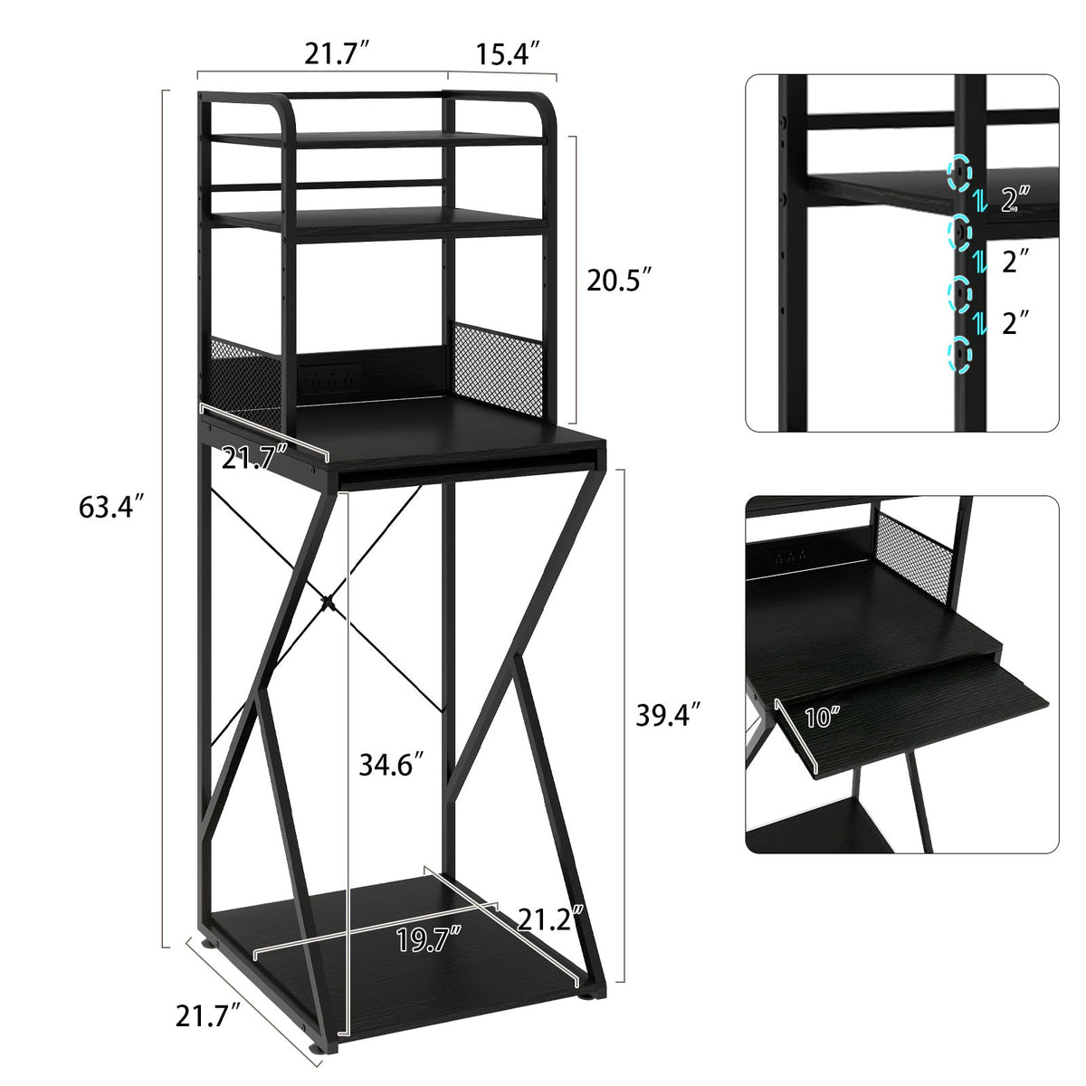 PUNCIA 4-Tier Mini Fridge Stand with Power Outlet & Storage, Coffee Bar Organizer, Refrigerator Cabinet & Microwave Shelf, Bakers Rack for Kitchen, Office, Dorm, Pantry, Apartment (Black)