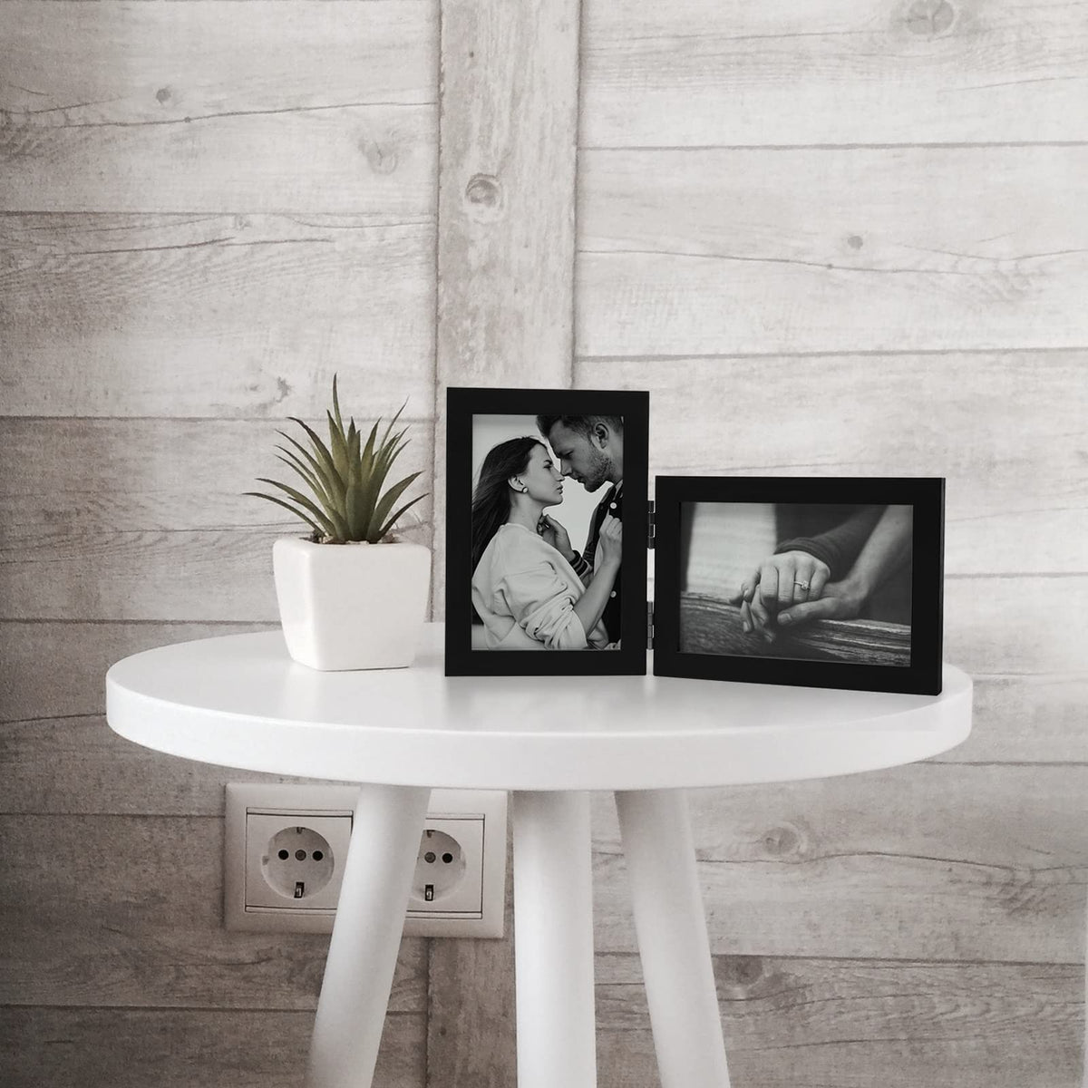 Janreefan Double Vertical & Horizontal 4X6 Picture Frames Hinged Folding Photo Frames in Teal Blue for Wall Hanging or Tabletop Standing, Made of Pine Wood with Real Glass P-S46H64-LAN