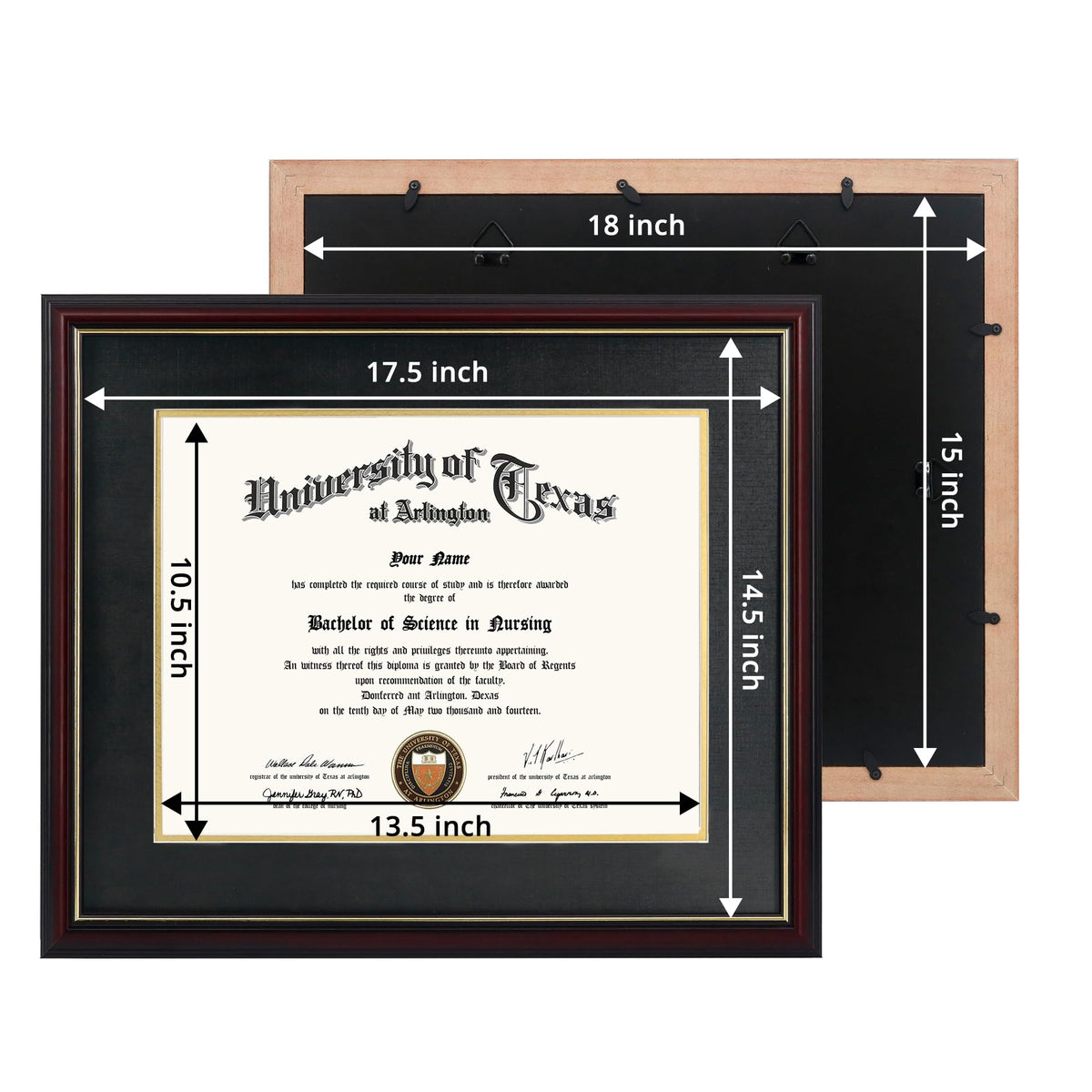 Hodeframe 15x18 Document Frame for 11x14 Diploma/Certificate/Picture, Black Gold & Burgundy Color Includes Double Mat and UV Protection Acrylic (Black Over Gold Double Mat, 1-Pack)