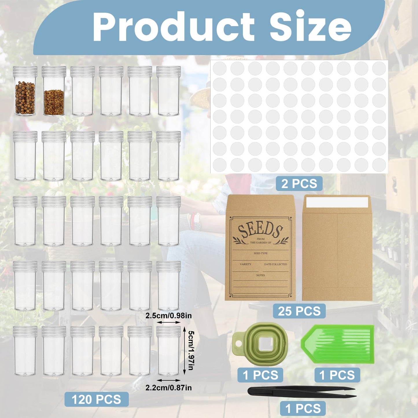 120 Slots Seed Storage Box with 25 Envelopes and Tools, Large Sturdy Storage Organizer for Garden Plant Seeds, Seed Bank with Zipper, Label, Funnel, Tweezers, Tray (Seeds Not Included)