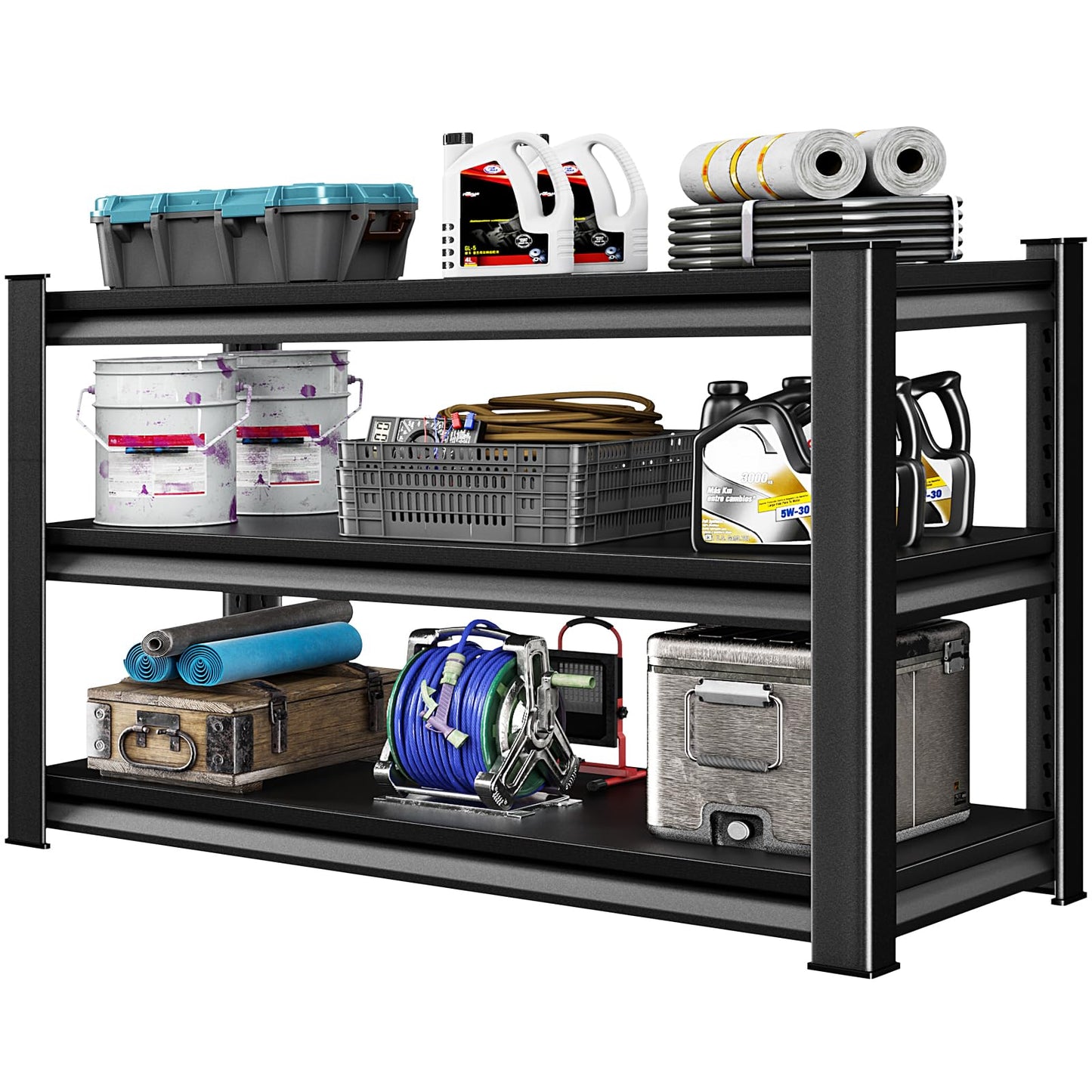 SDXYSTCE 3-Tier Garage Shelving Heavy Duty,48”W x 18”D x 39”H Metal Shelving Unit，1620 lbs Weight Capacity Adjustable Storage Shelves for Retiple Tanks, Pantry, Garage，Black